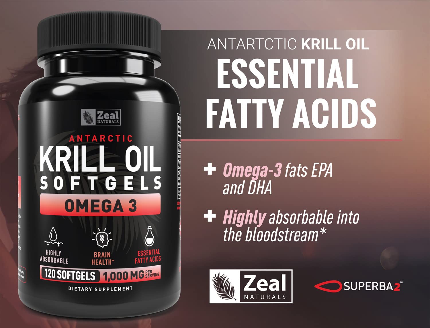 Zeal Naturals cápsula abierta mostrando aceite rojizo rico en astaxantina