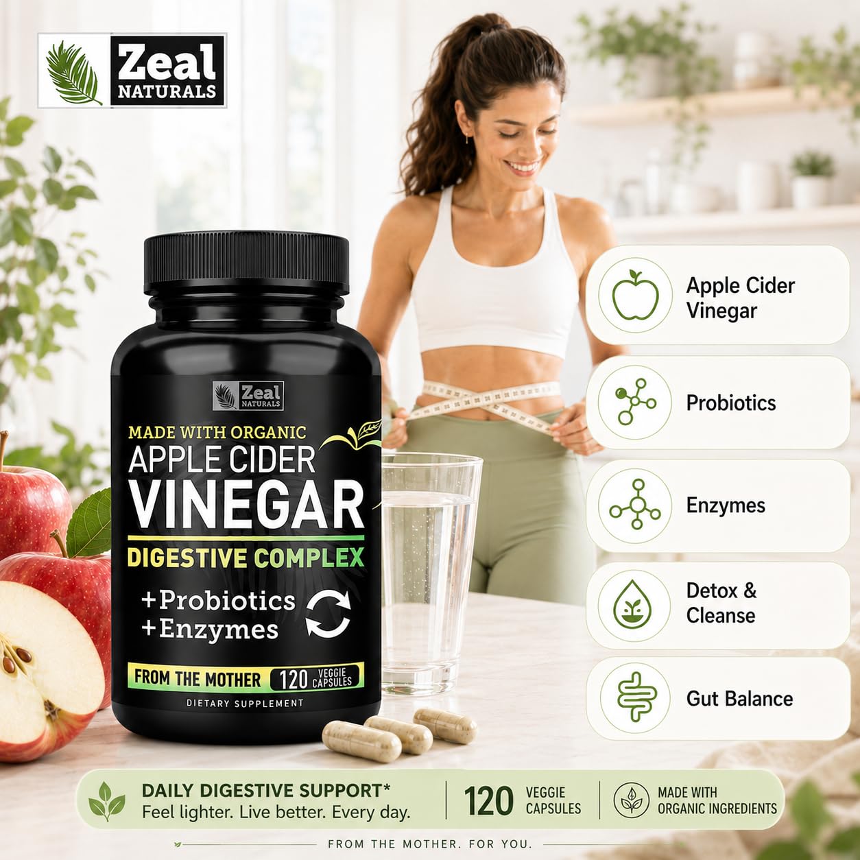 Zeal Naturals cápsulas en mano para escala, conveniencia para la rutina diaria