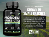 Zeal Naturals cápsulas en taza para comparar tamaño y porción