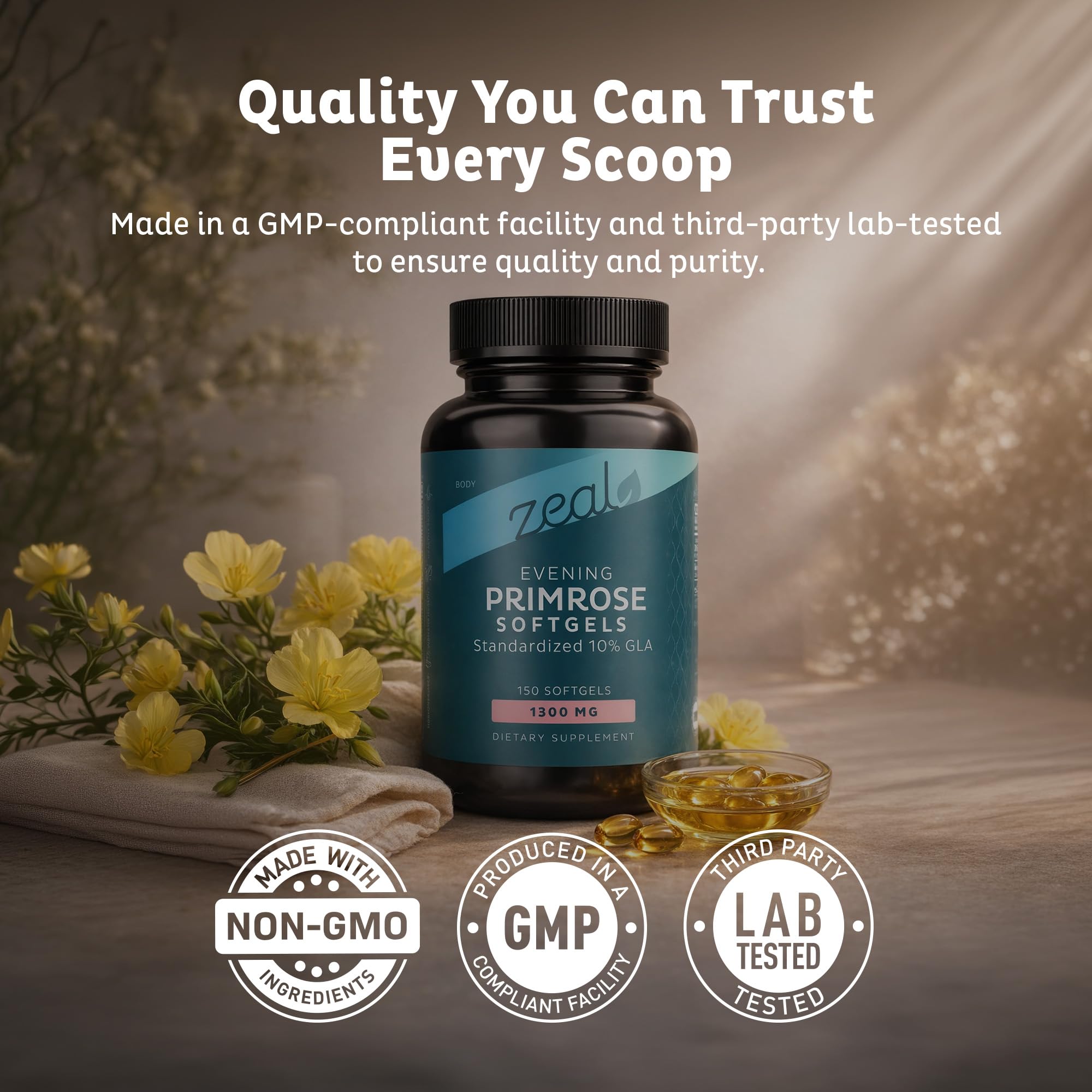 Zeal Naturals cápsula en mano para comparar tamaño y facilidad de toma