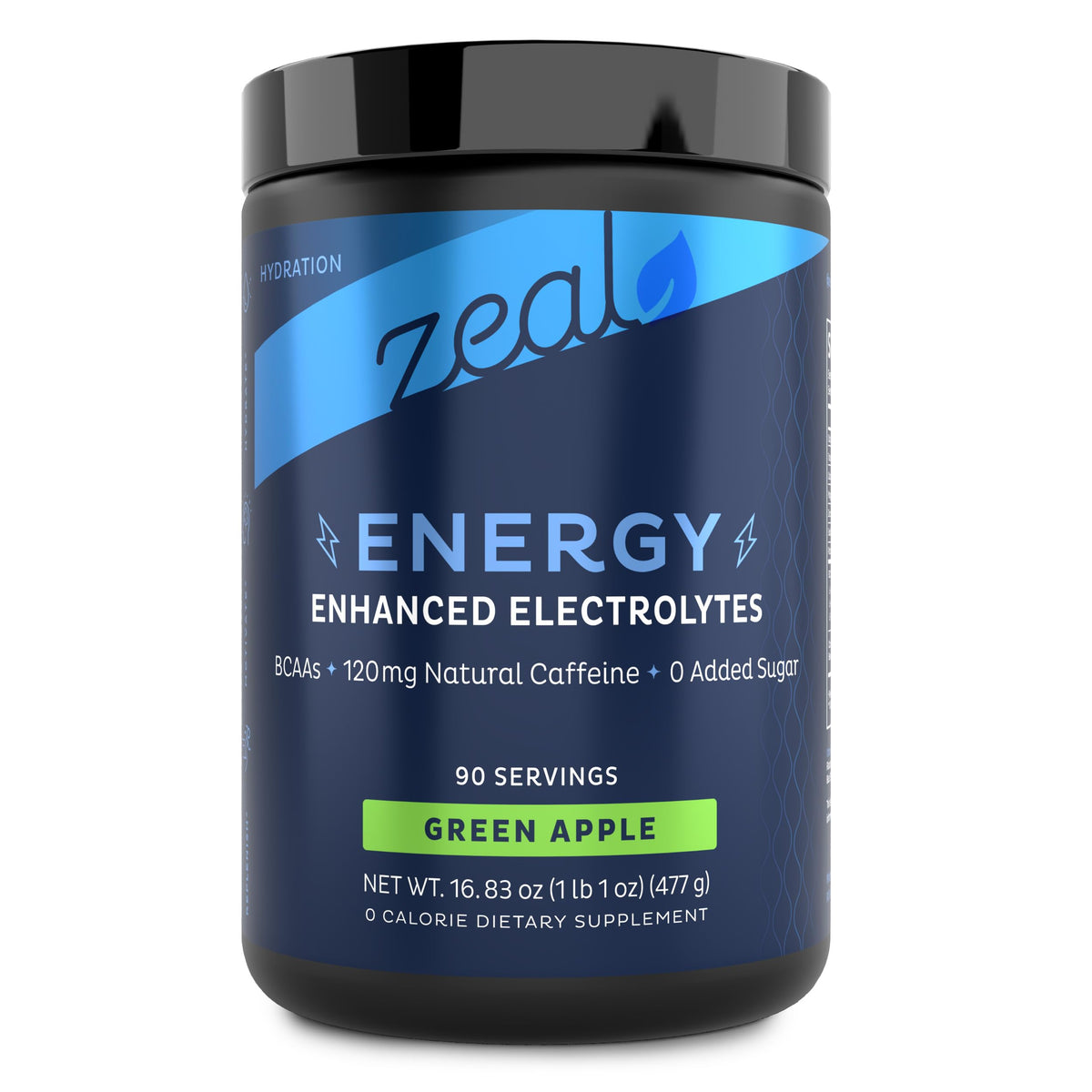 Zeal Naturals envase frontal que muestra 90 porciones y sabor manzana verde, fácil identificación