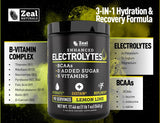 Etiqueta nutricional de Zeal Naturals destacando electrolitos, BCAA y vitaminas B