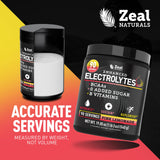 Zeal Naturals etiqueta nutricional y lista de electrolitos visible