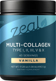 Zeal Naturals frente del envase mostrando sabor vainilla y raciones