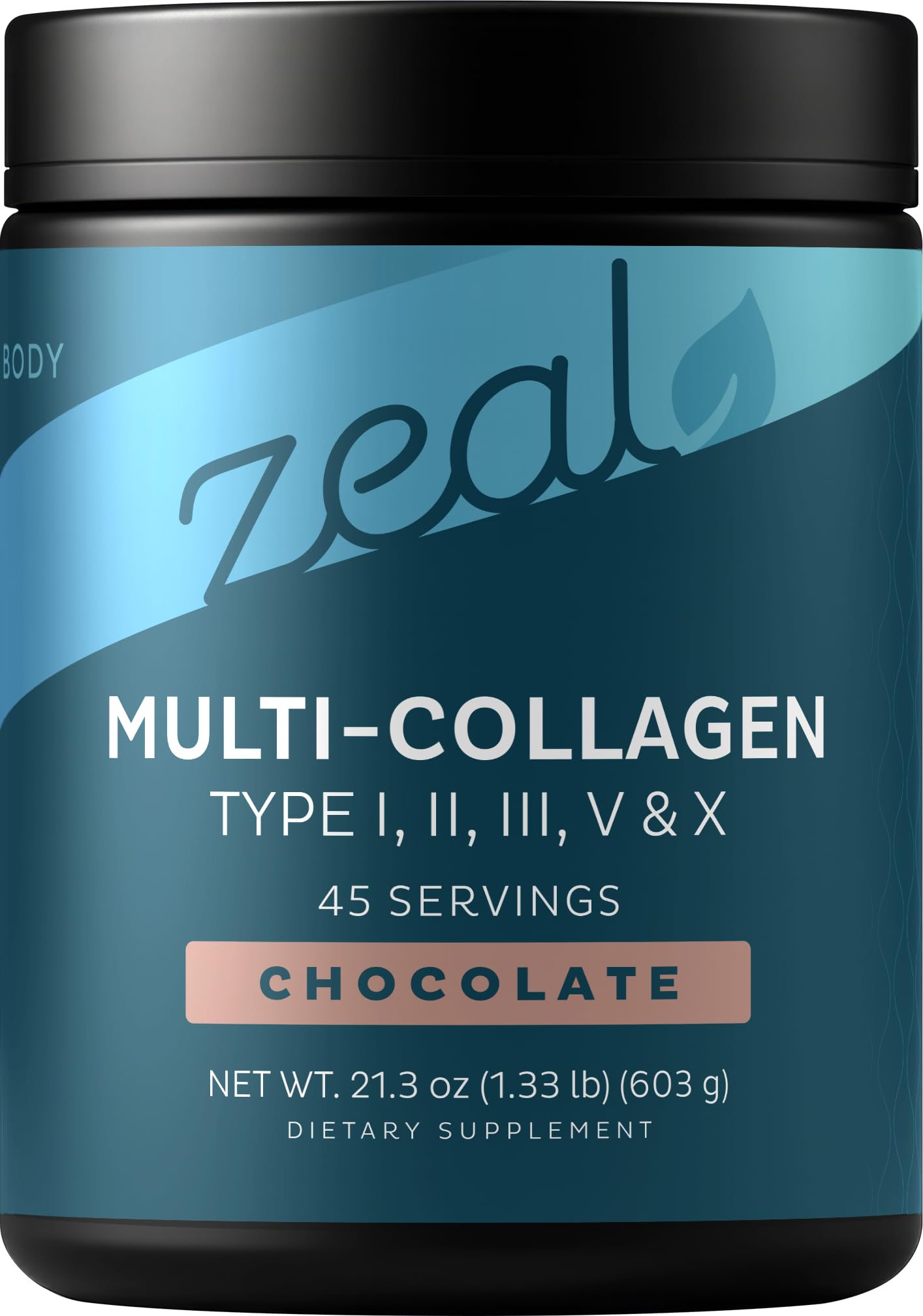 Zeal Naturals frente del envase mostrando sabor y raciones