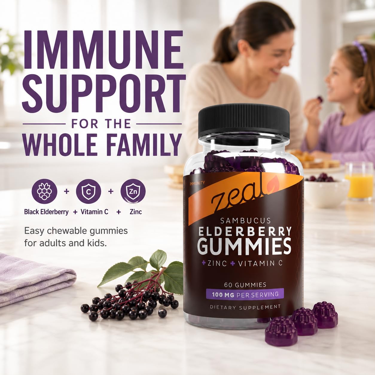Zeal Naturals gominola en mano mostrando tamaño y dosificación clara