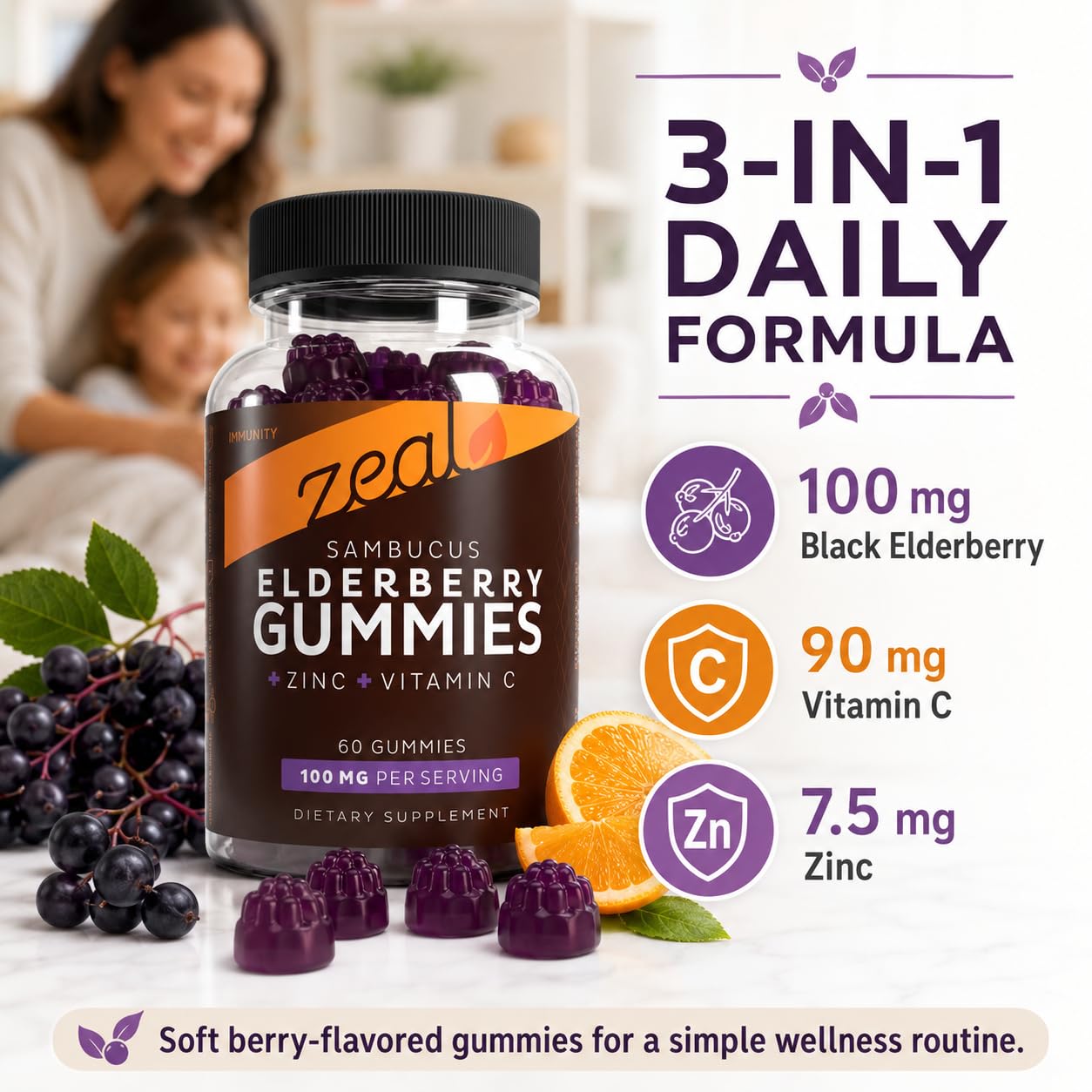 Zeal Naturals detalle de gominolas y textura suave para fácil masticar