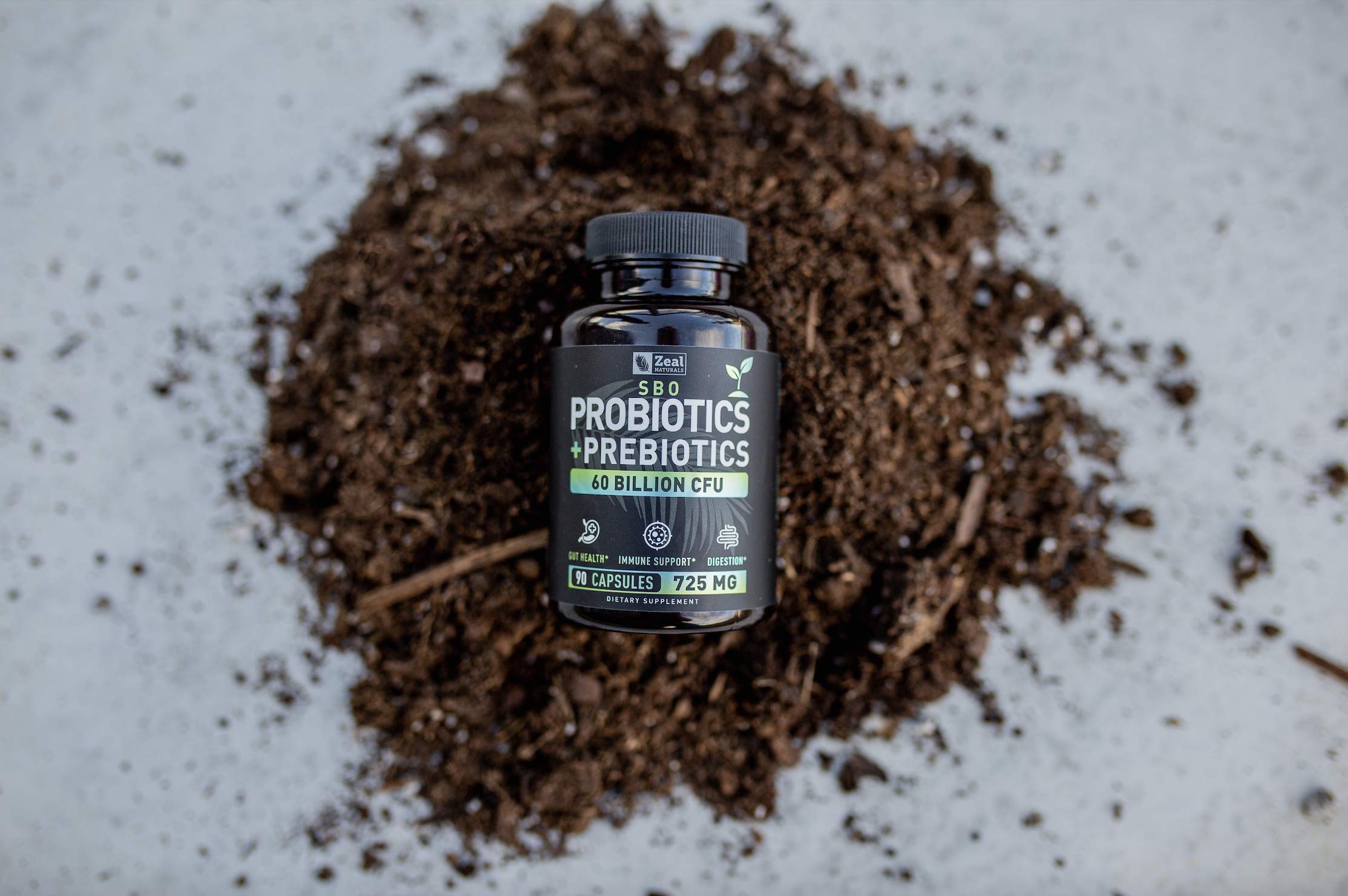 Zeal Naturals sello orgánico del prebiótico subrayando origen orgánico