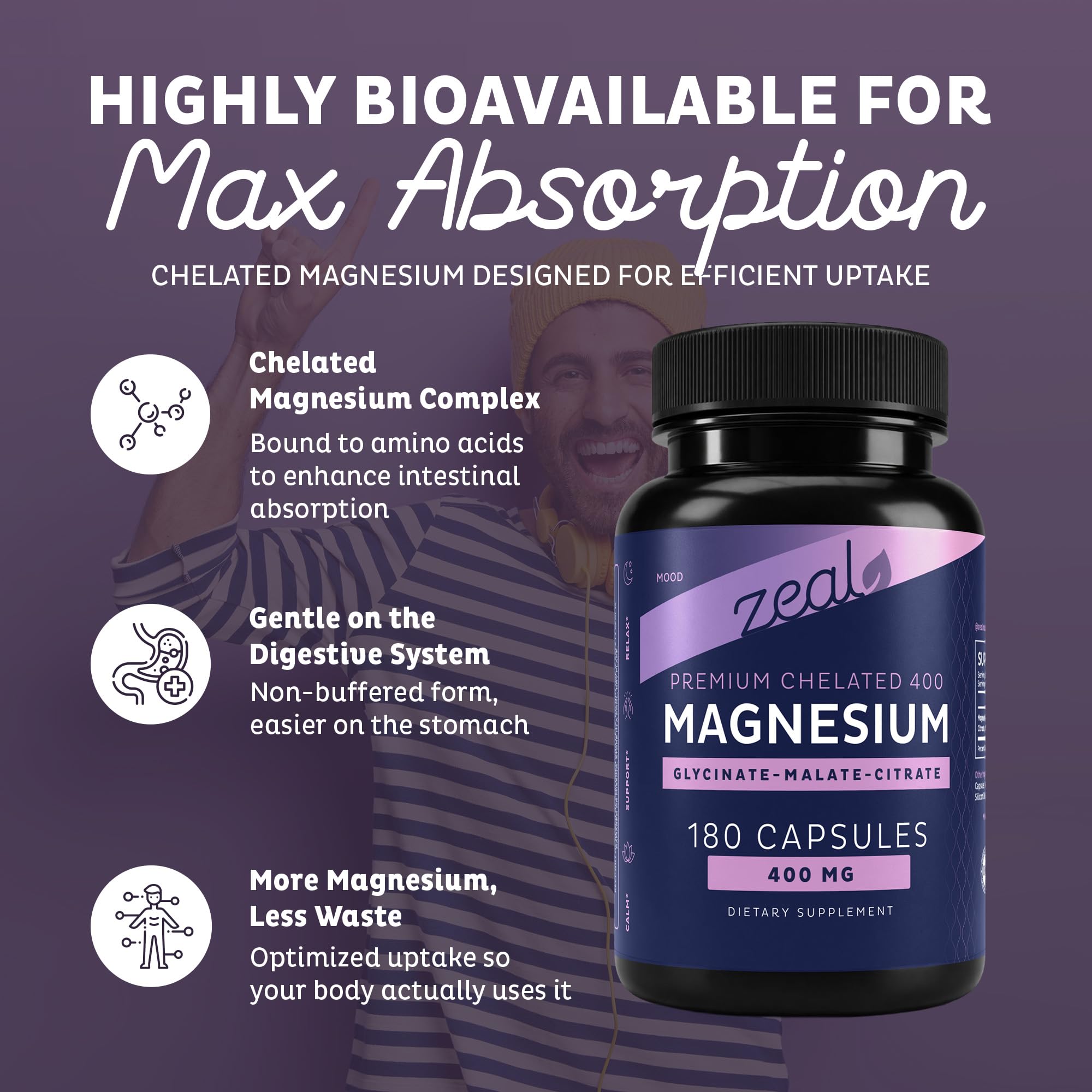 Zeal Naturals comparación de tamaño de cápsula para dosificación clara