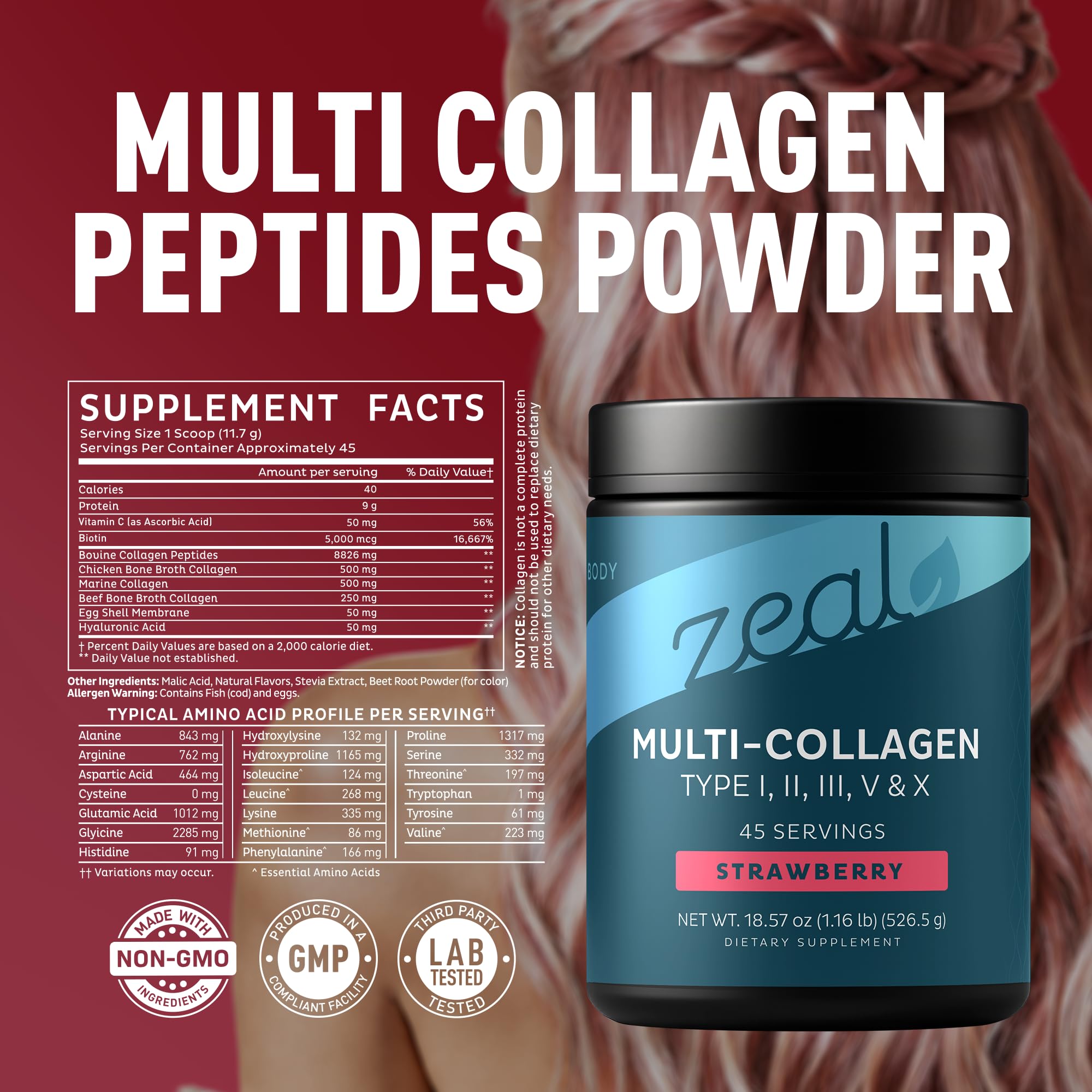 Zeal Naturals textura del polvo hidrolizado lista para disolver y mezclar fácilmente