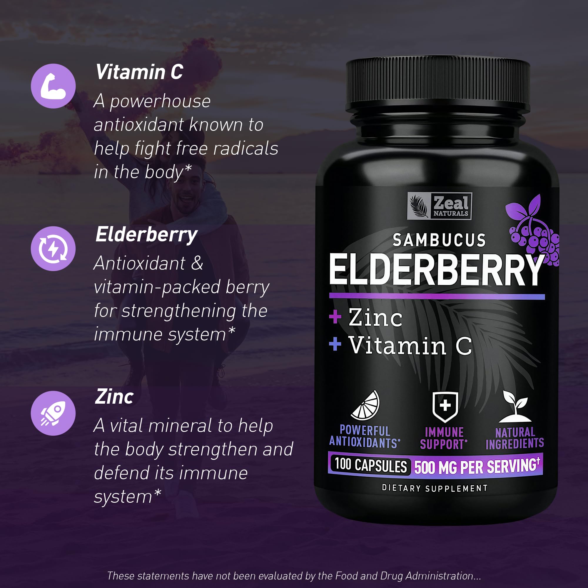 Zeal Naturals polvo de elderberry para ver la textura y color natural