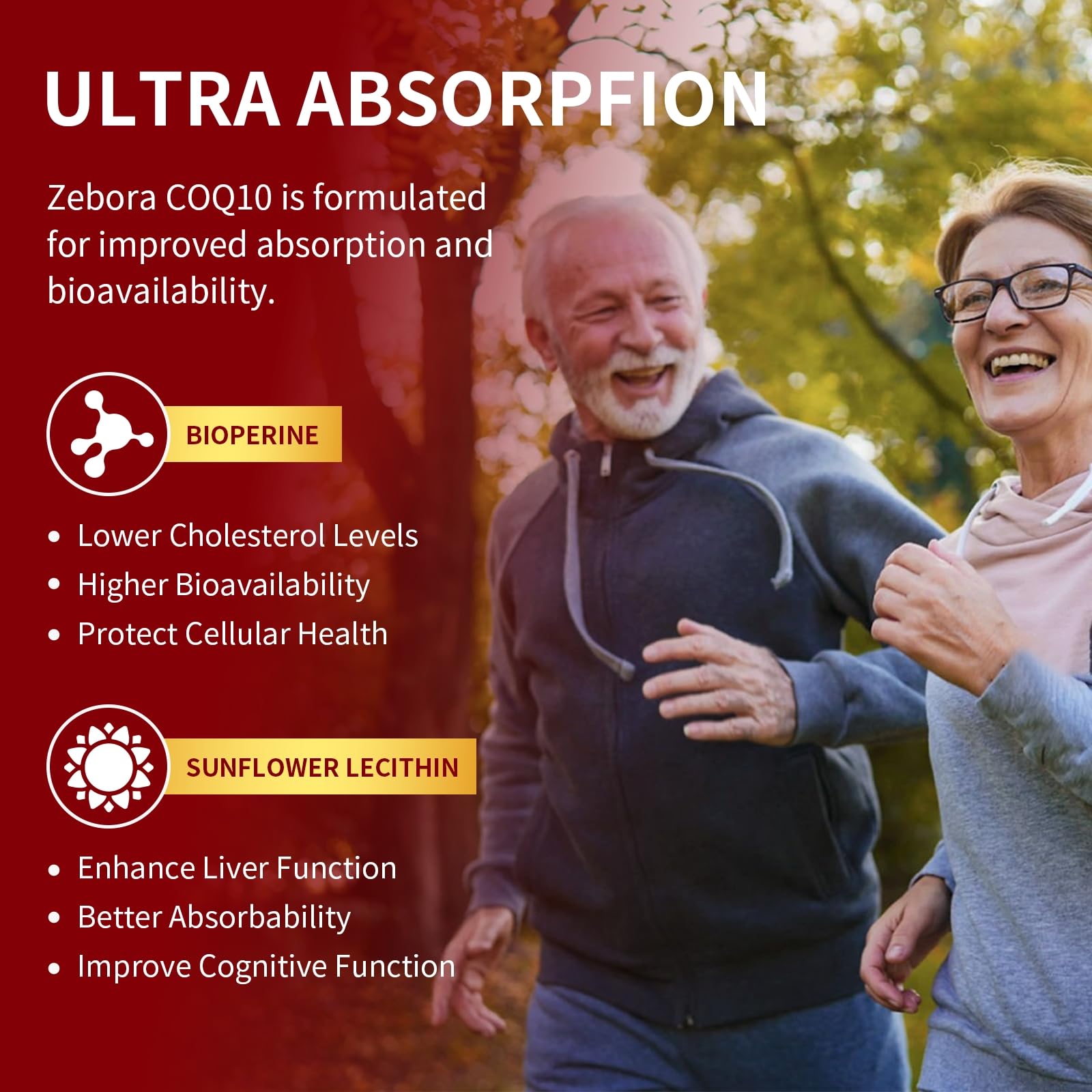 ZEBORA etiqueta de ingredientes indicando CoQ10, Omega‑3 y PQQ