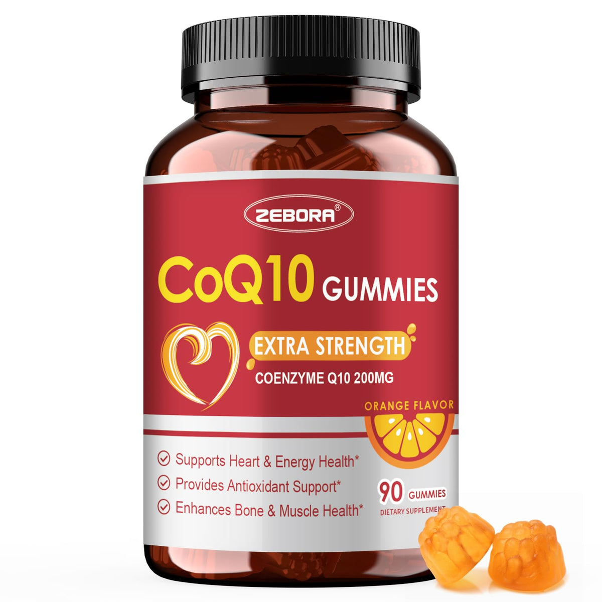 ZEBORA envase frontal mostrando CoQ10 200 mg y beneficio de energía