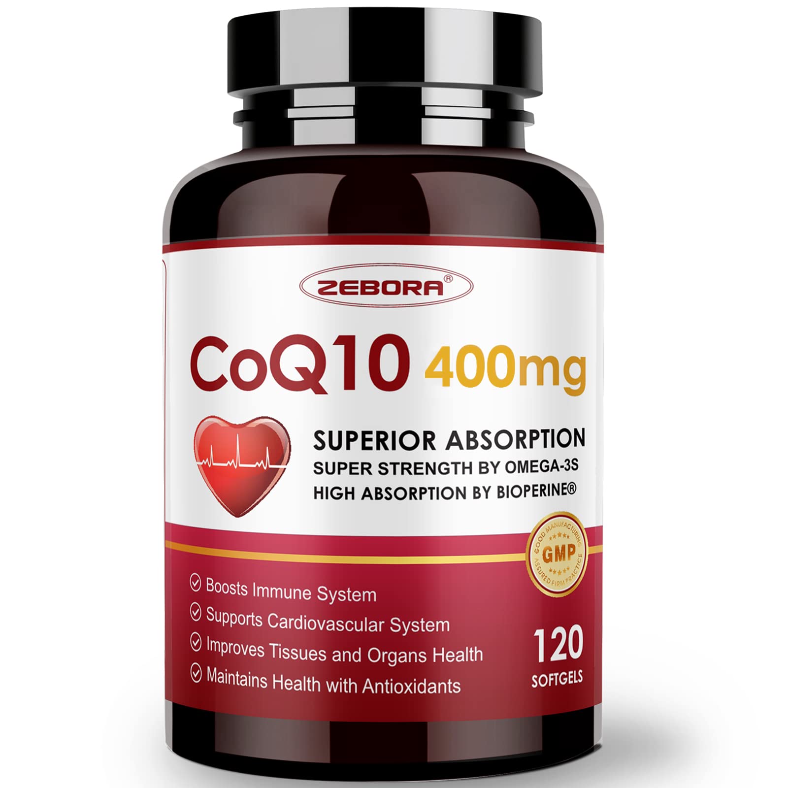 ZEBORA frasco frontal CoQ10 400mg muestra presentación y cantidad
