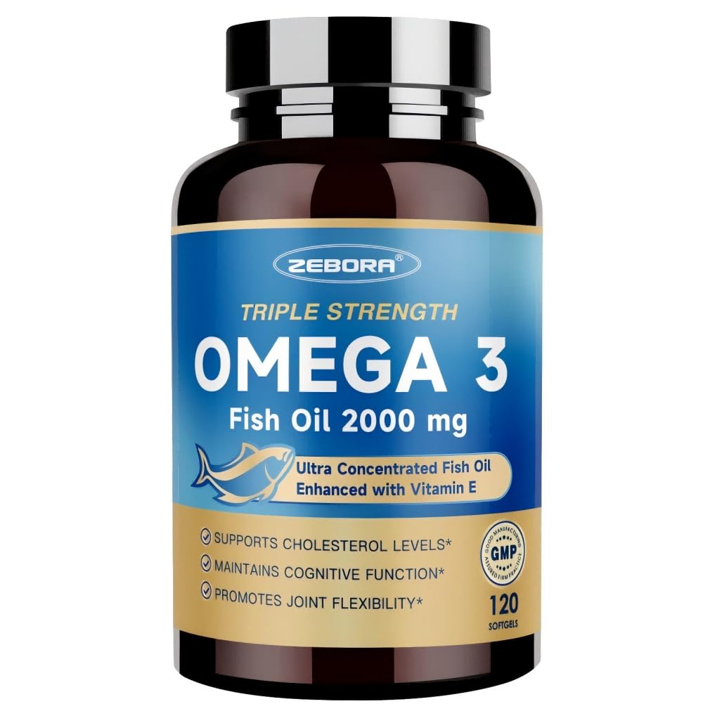 Envase ZEBORA Triple Strength Omega-3 al frente, presentación clara y profesional