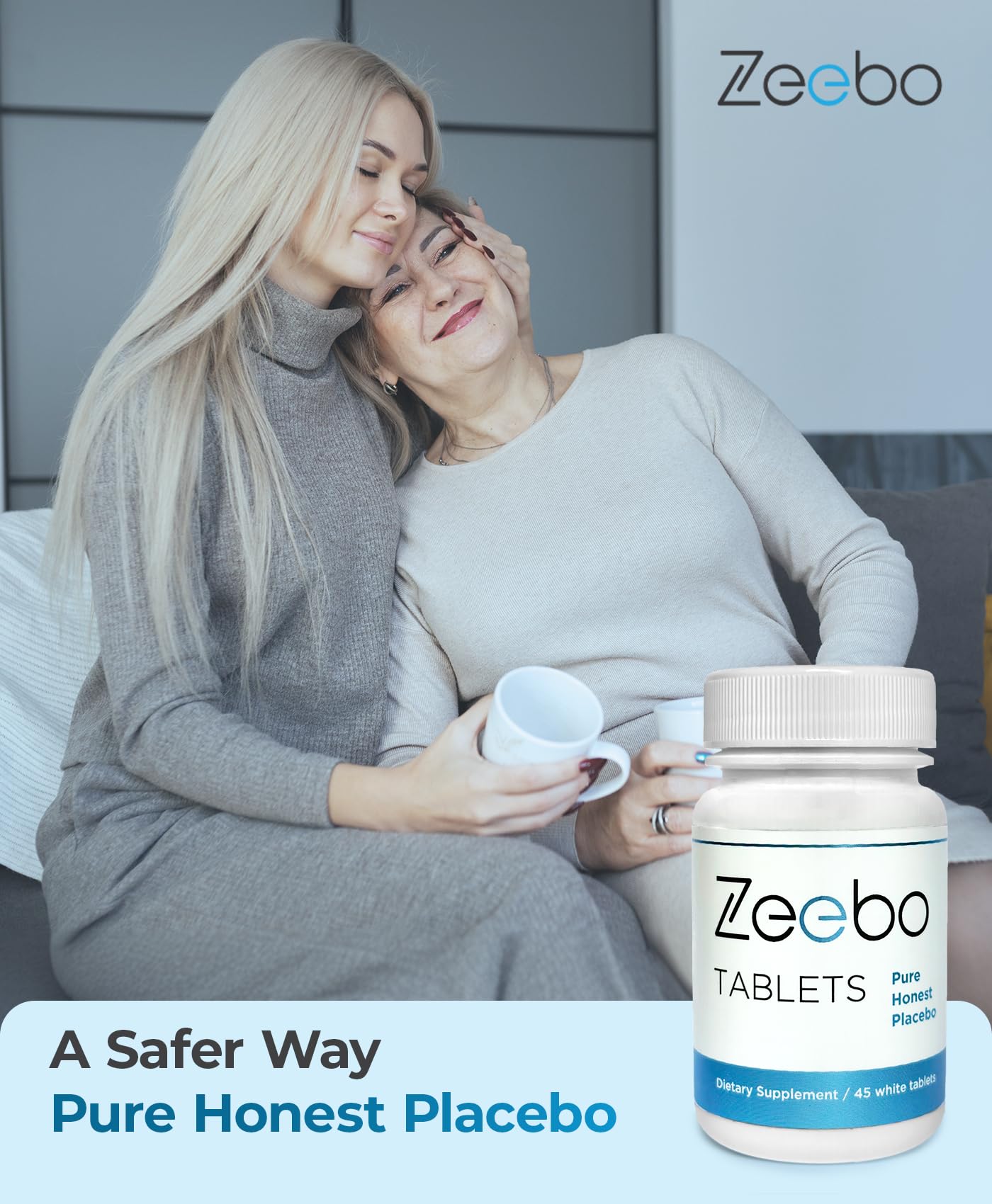 Interior del frasco Zeebo con tabletas apiladas mostrando 45 unidades disponibles