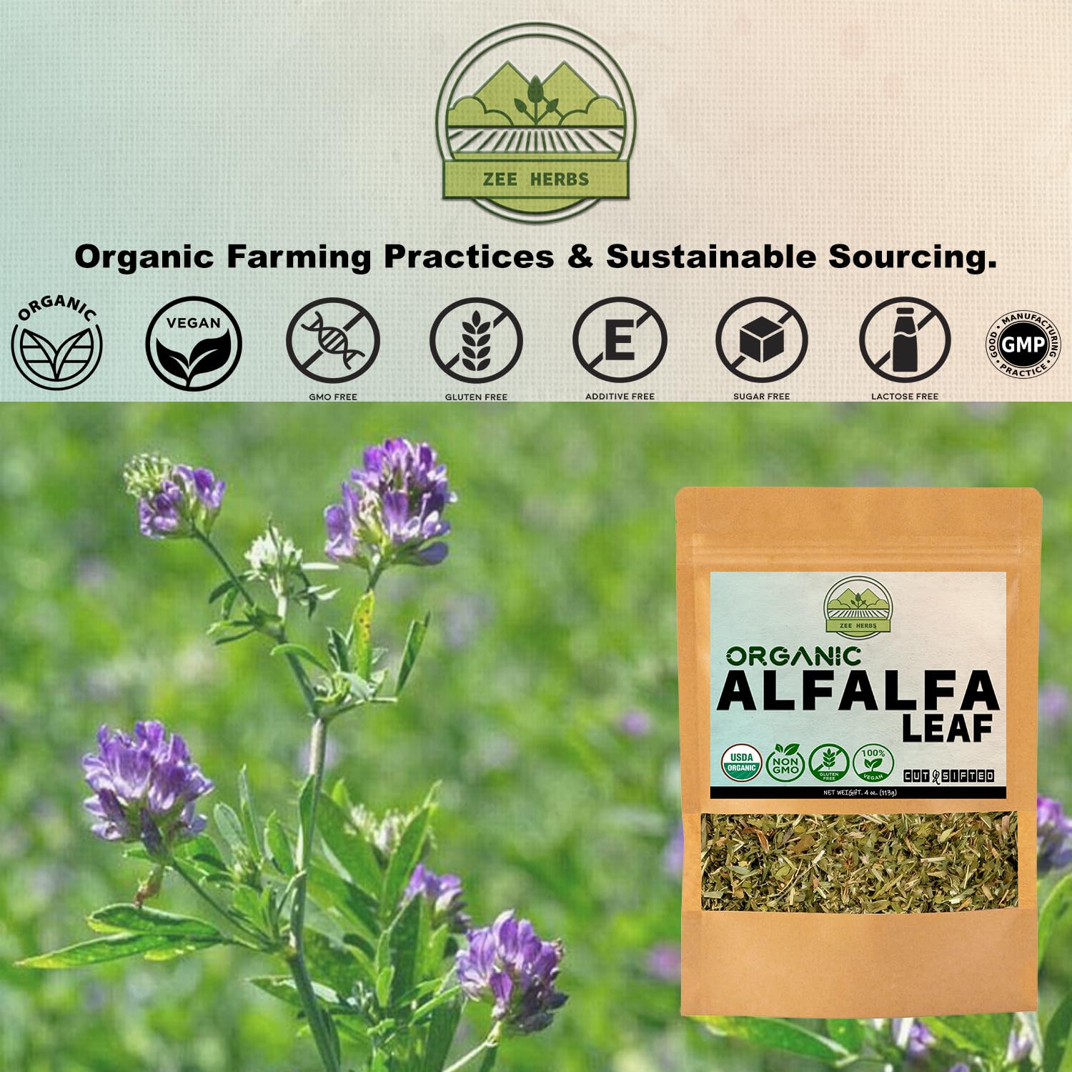 ZeeHERBS etiqueta con sello USDA Organic resaltando procedencia certificada y confianza