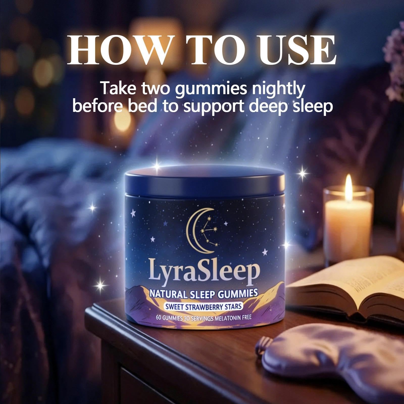 Primer plano de gominolas LyraSleep mostrando textura blanda y fácil masticación