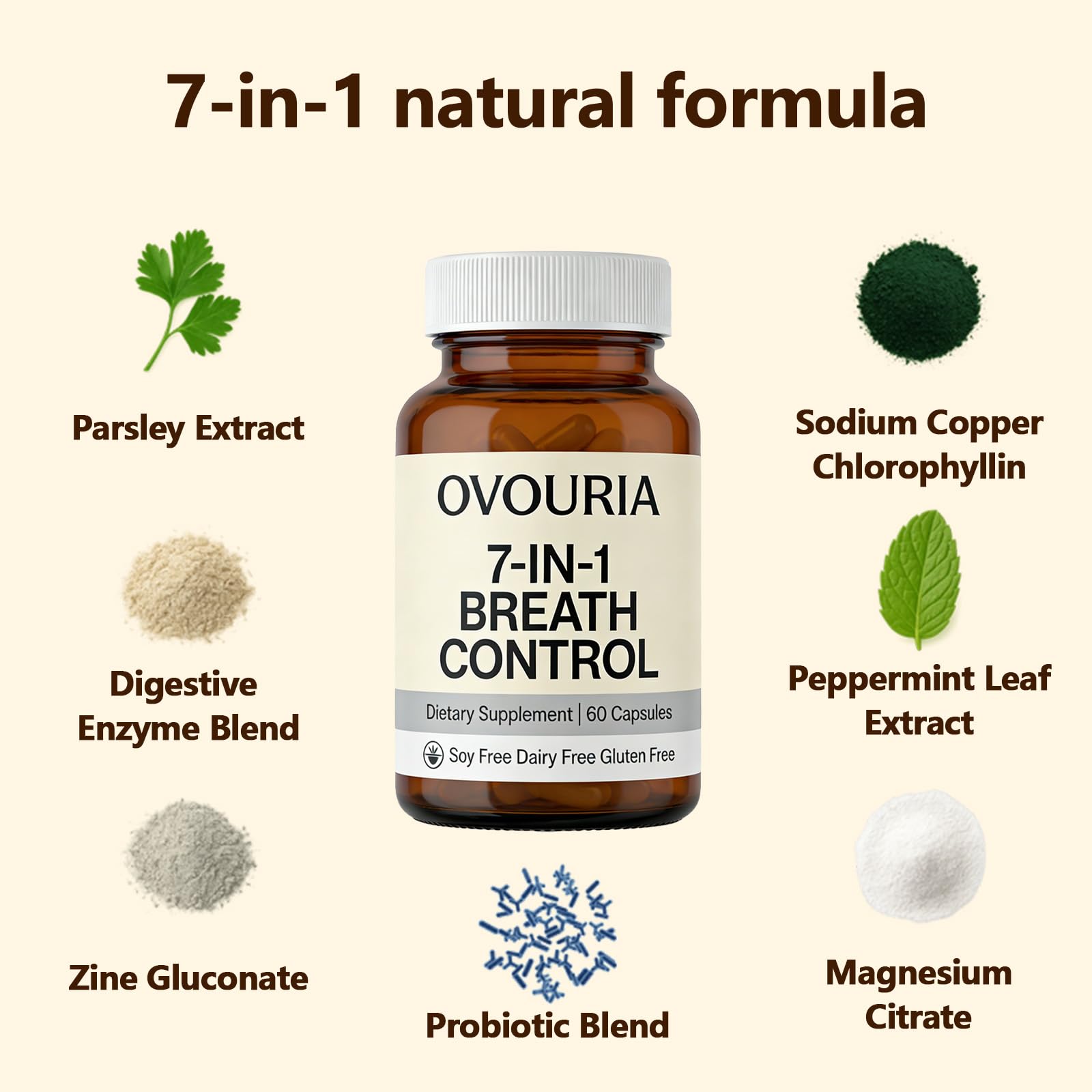 Zefdvc Ovouria etiqueta con lista de ingredientes naturales y beneficios