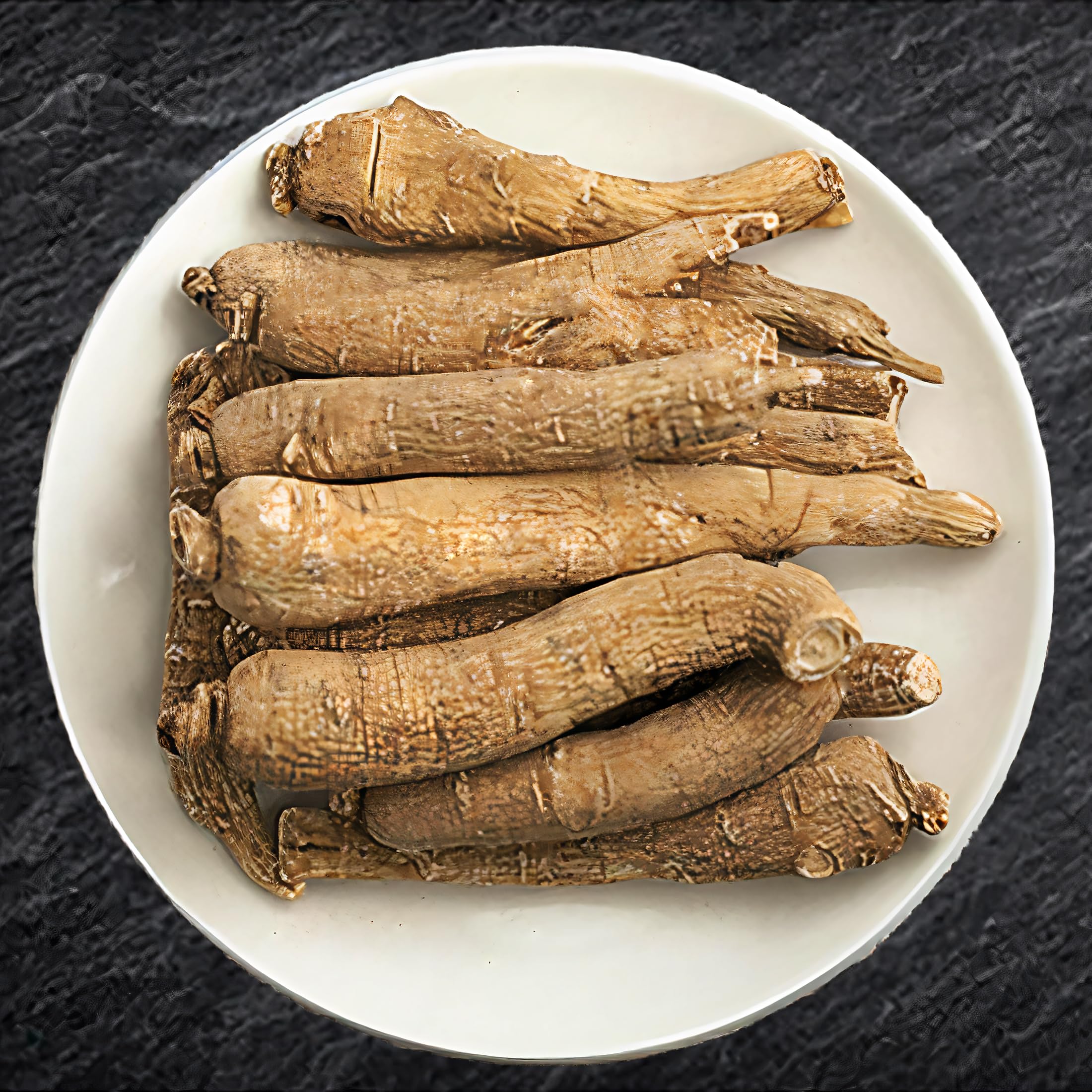 Zen Ginseng primer plano de raíz gruesa mostrando textura y pureza