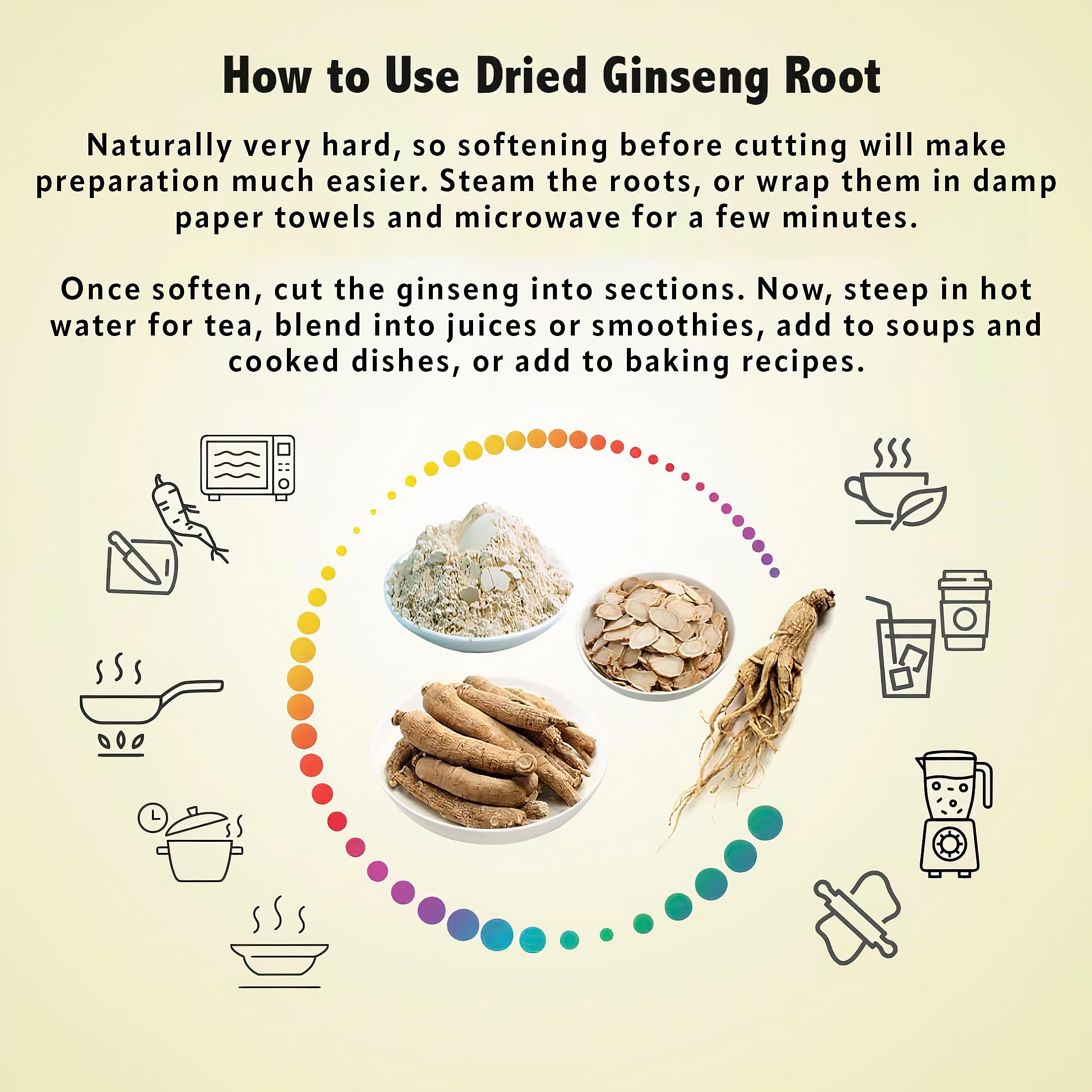 Zen Ginseng raíz añadida a sopa casera mostrando uso culinario