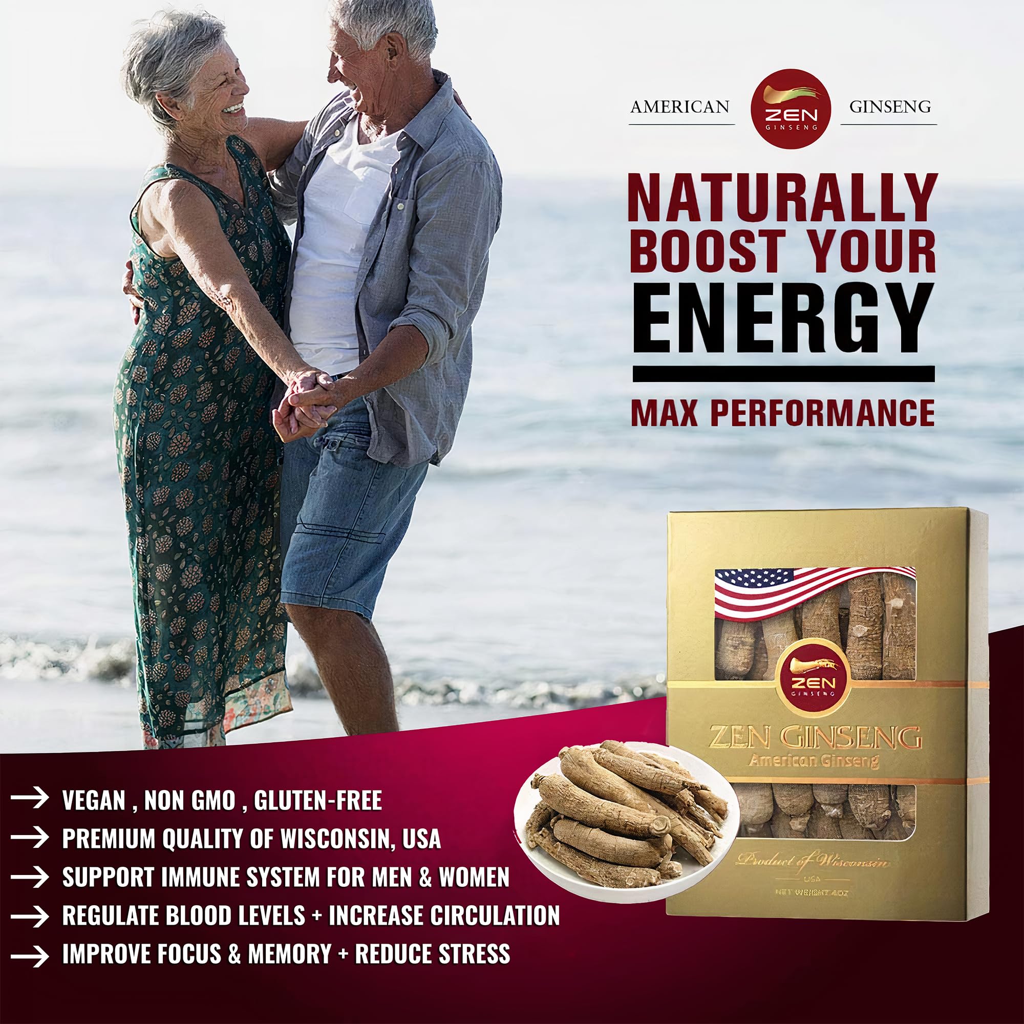 Zen Ginseng comparación de tamaño de raíz jumbo frente a una mano, claridad visual