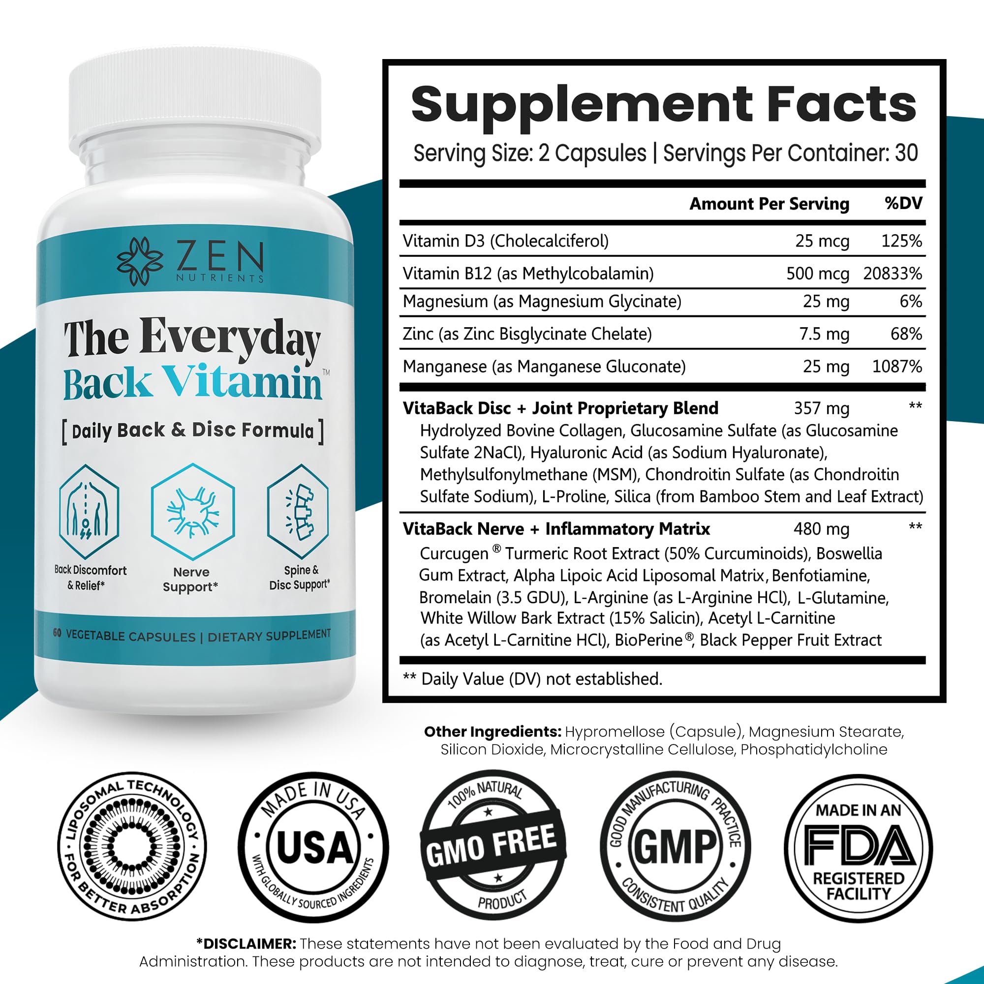 Zen Nutrients cápsulas en mano para visualizar dosis y facilidad de uso