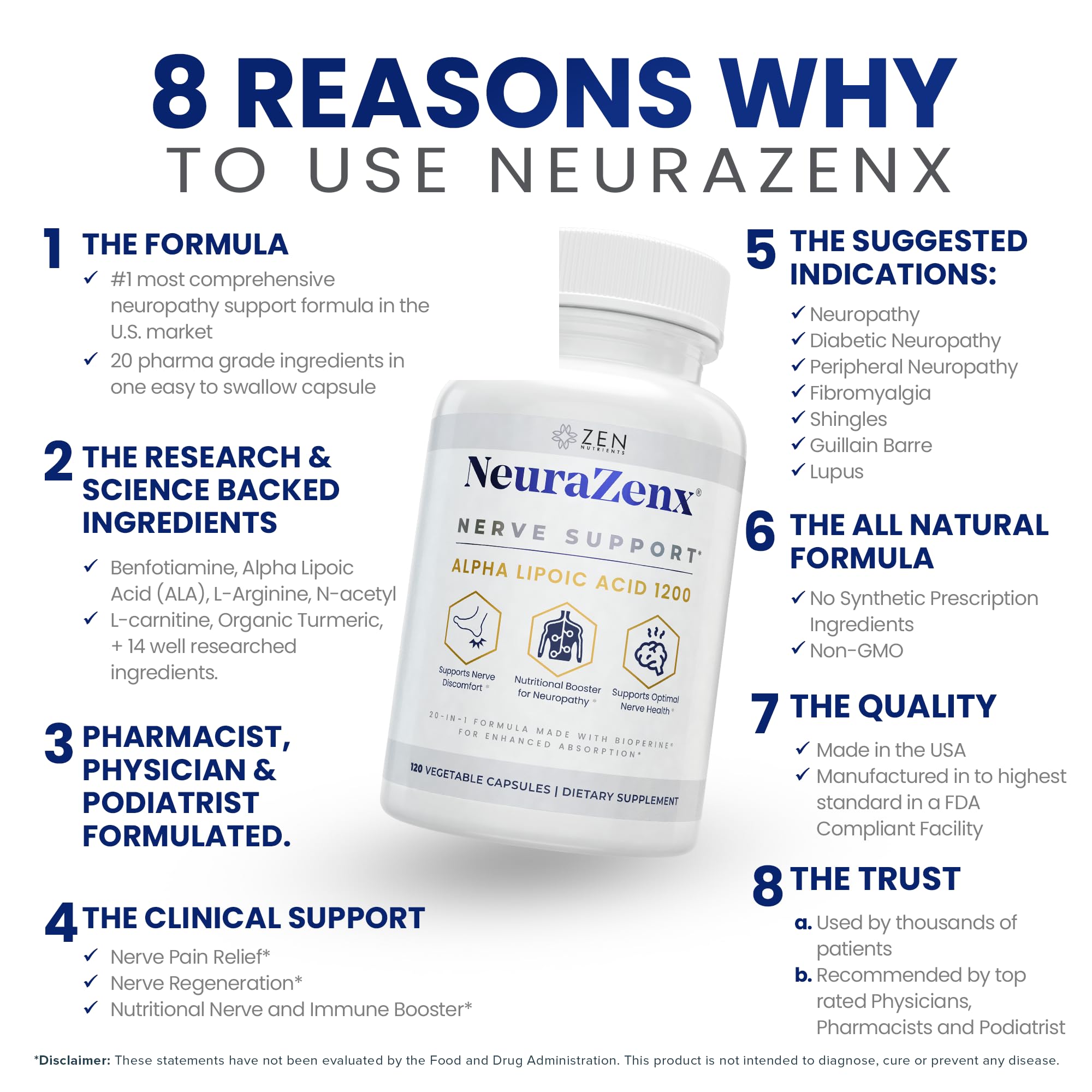 Zen Nutrients NeuraZenX botella abierta y cápsulas listas para usar