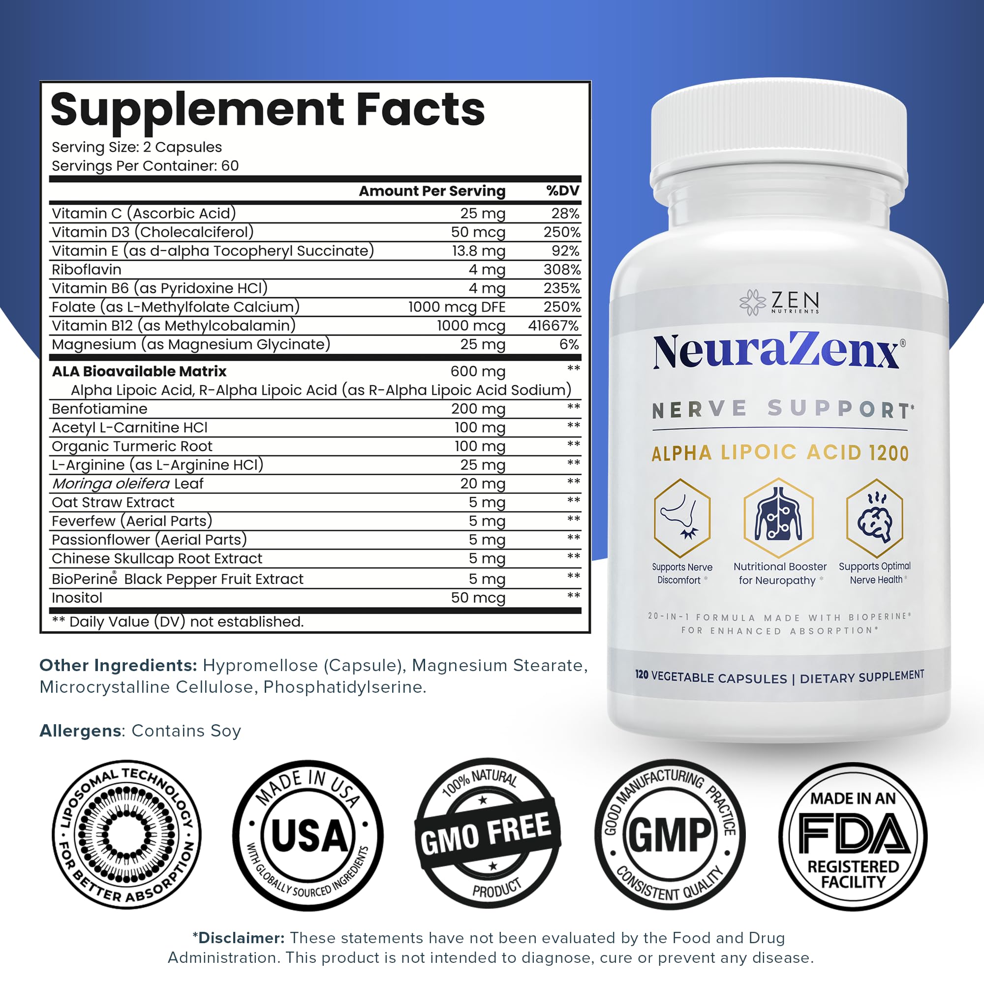 Zen Nutrients NeuraZenX close-up de cápsulas mostrando textura y pureza
