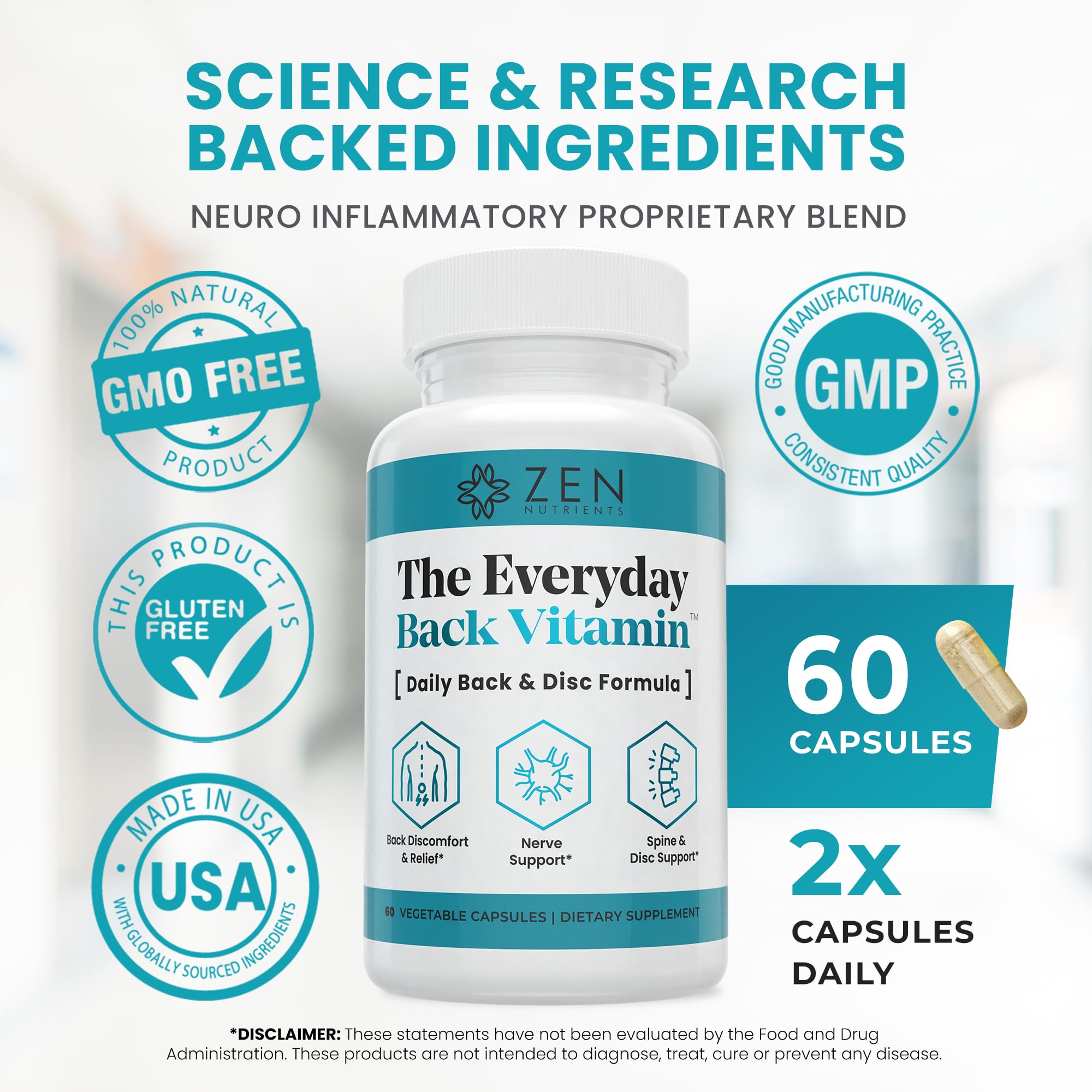 Zen Nutrients comparación de tamaño con la mano para referencia de cápsula