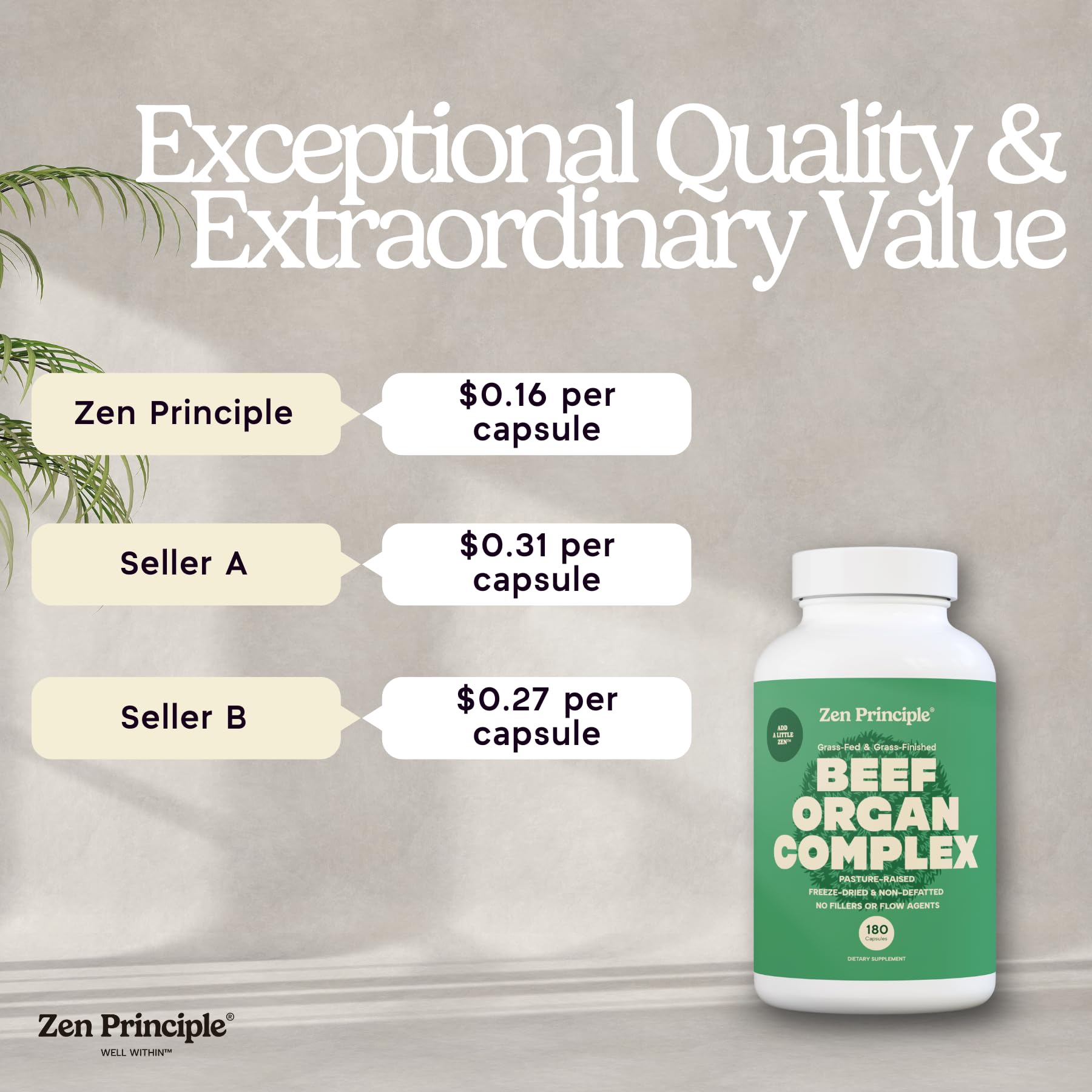 Zen Principle bote abierto con cápsulas en mano para dosificación práctica