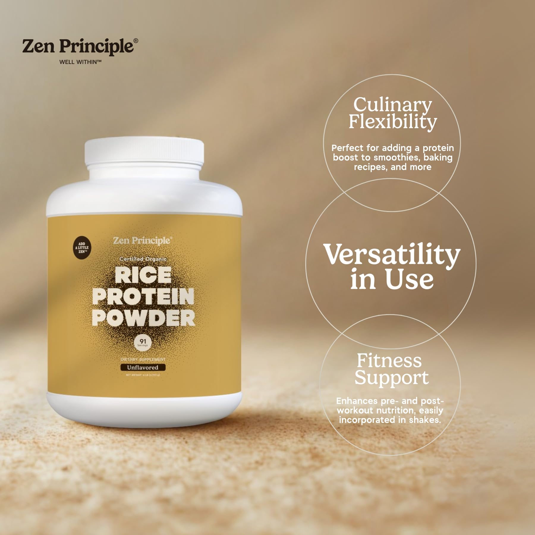 Zen Principle detalle color terroso del arroz preservando nutrientes