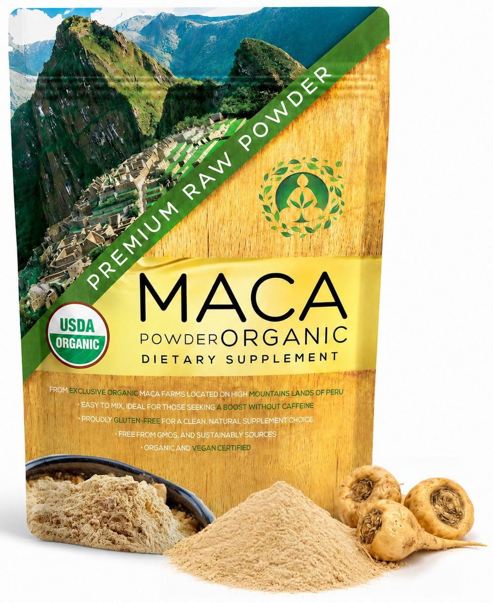 Zen Spirit envase frontal de maca orgánica mostrando tamaño y presentación