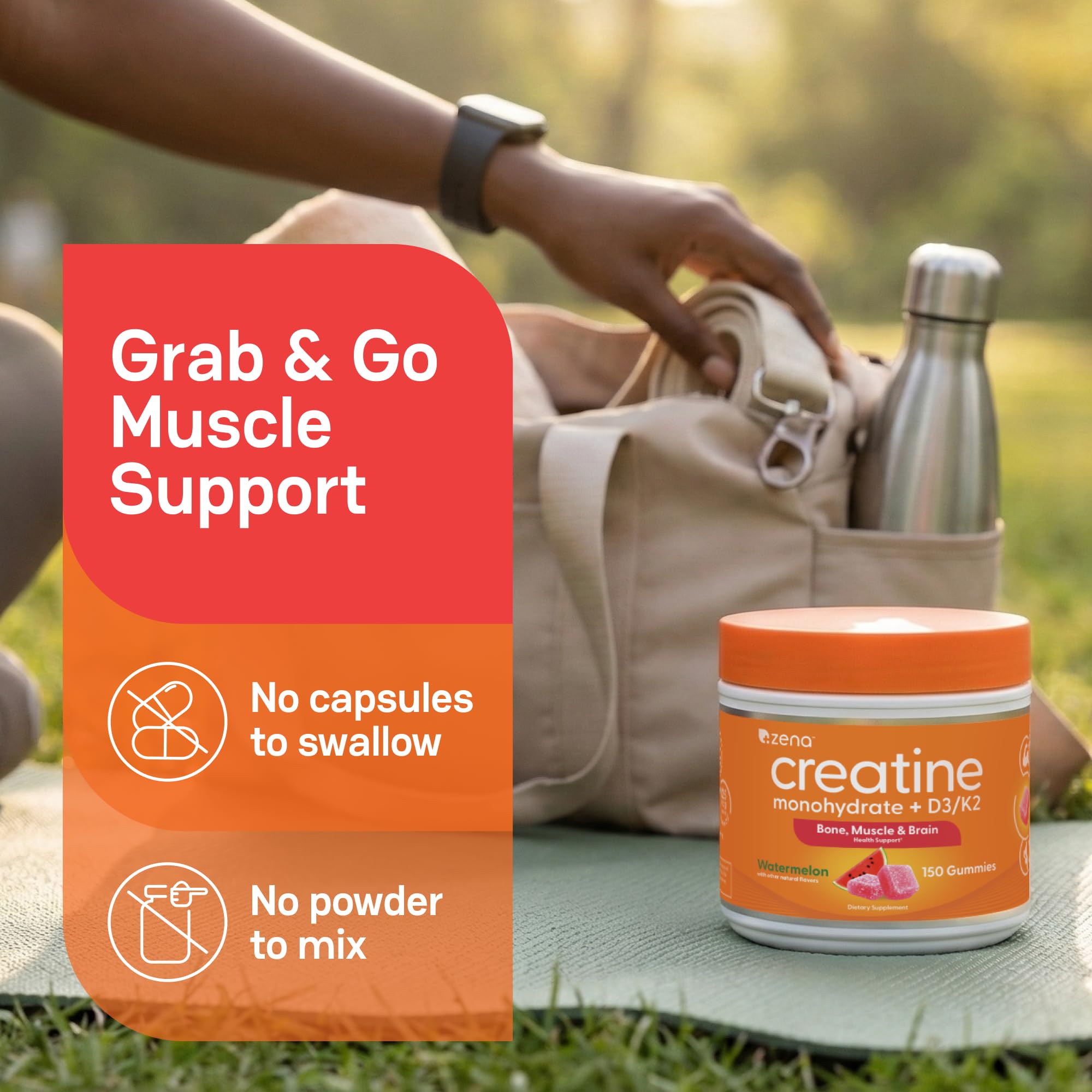 Zena Nutrition envase junto a una regla para comparar tamaño y porciones claras