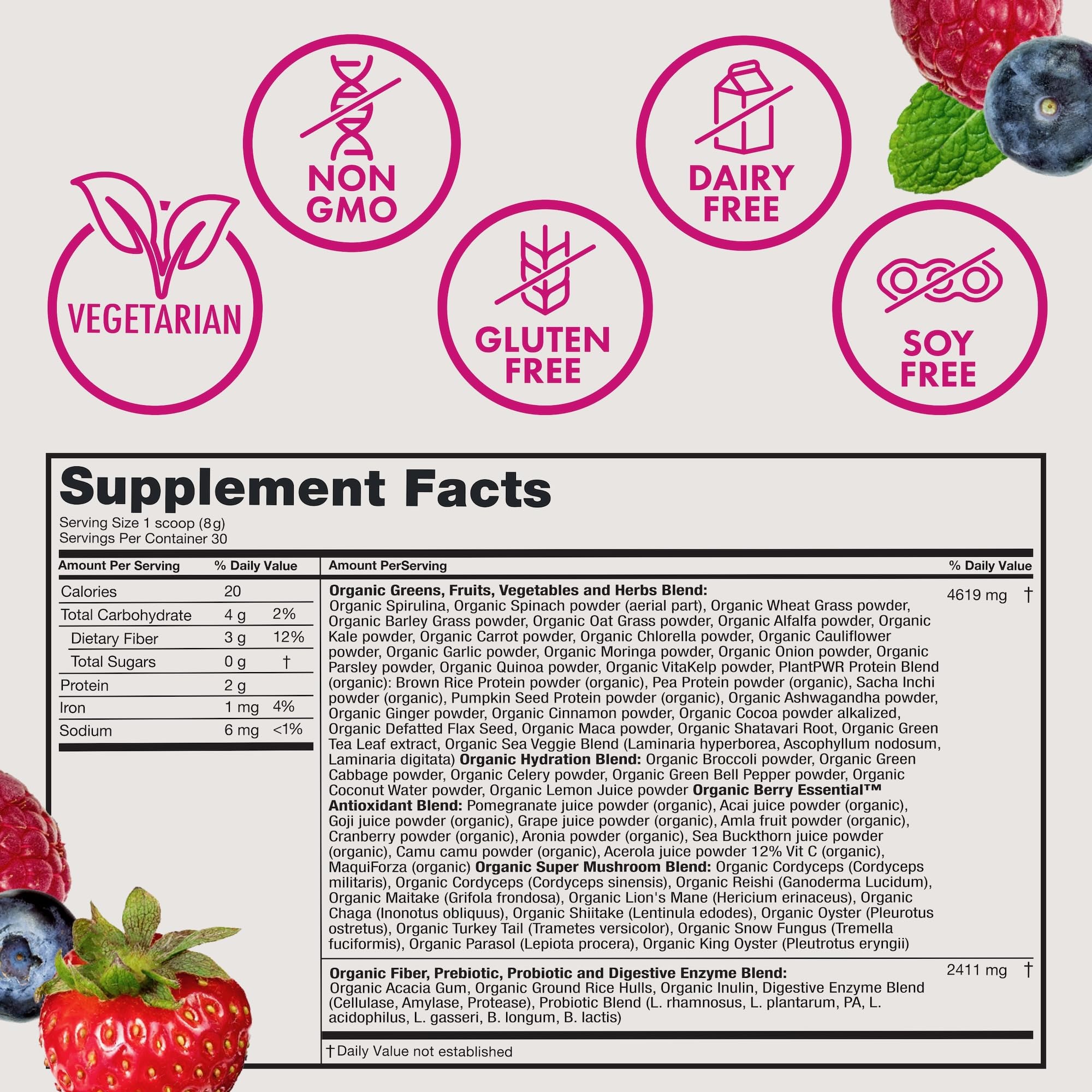 Zena Nutrition etiqueta nutricional destacando fibra y sin azúcar