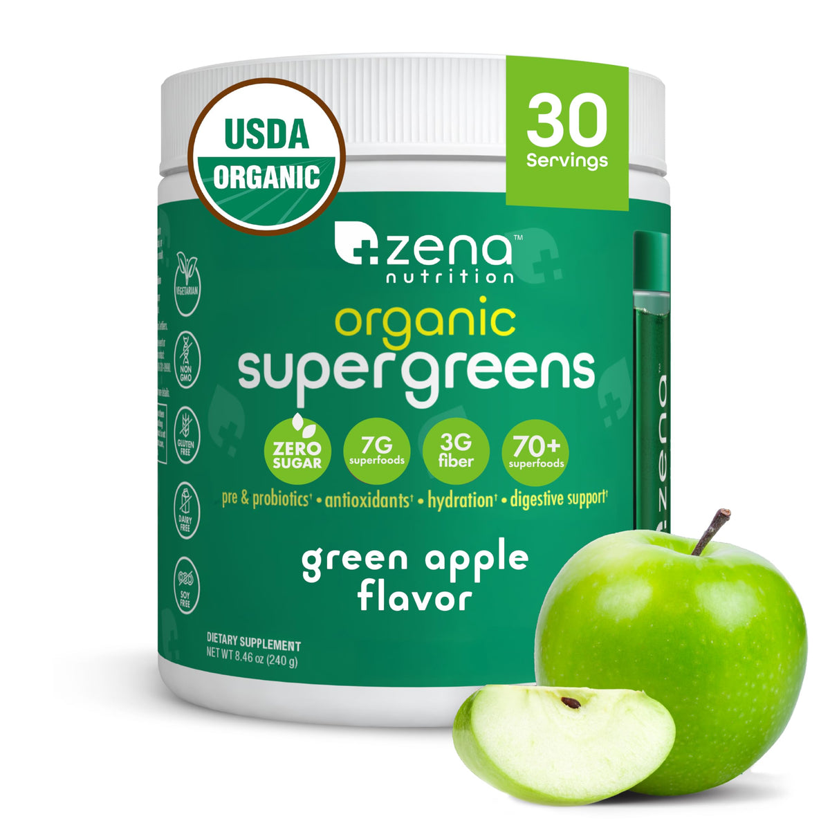 Zena Nutrition frente del envase mostrando etiqueta y beneficios