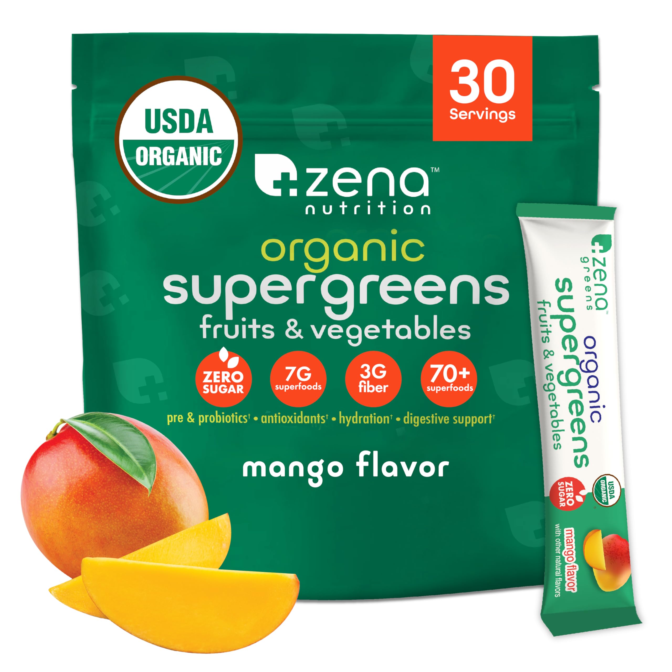 Zena Nutrition frente del paquete mostrando información del producto y beneficio práctico