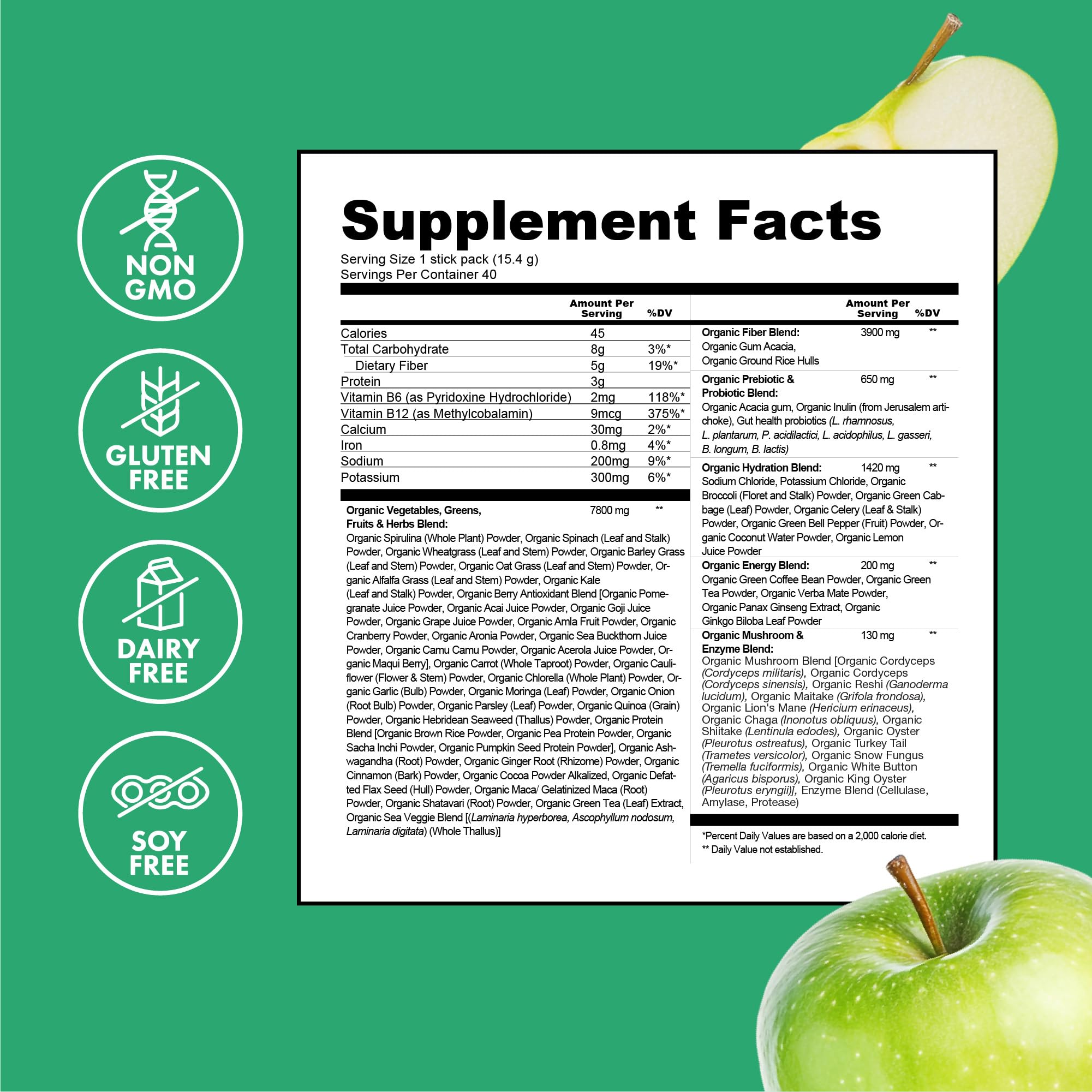 Zena Nutrition ingredientes primarios dispuestos: espirulina y bayas orgánicas
