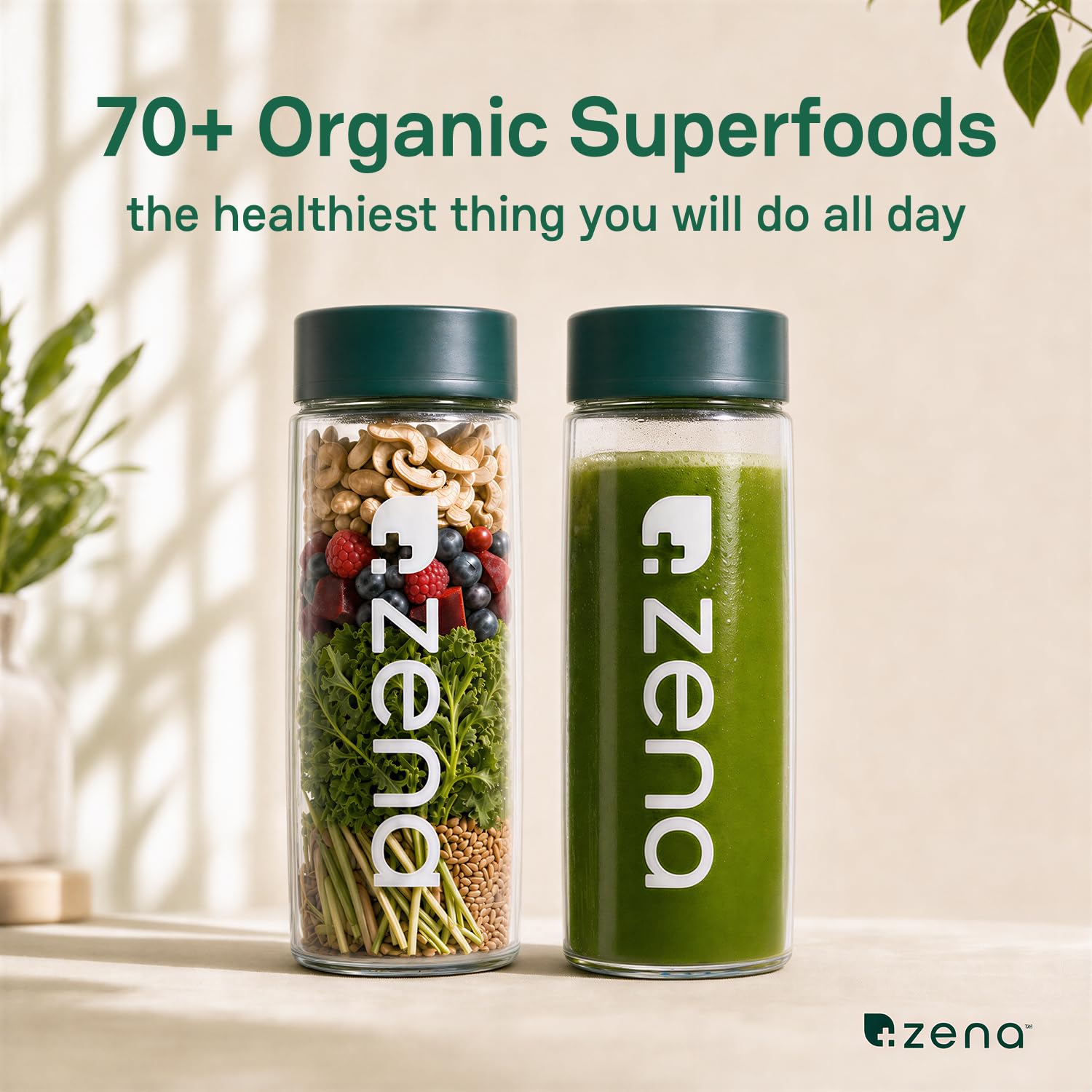 Zena Nutrition polvo en acercamiento mostrando textura fina y mezcla