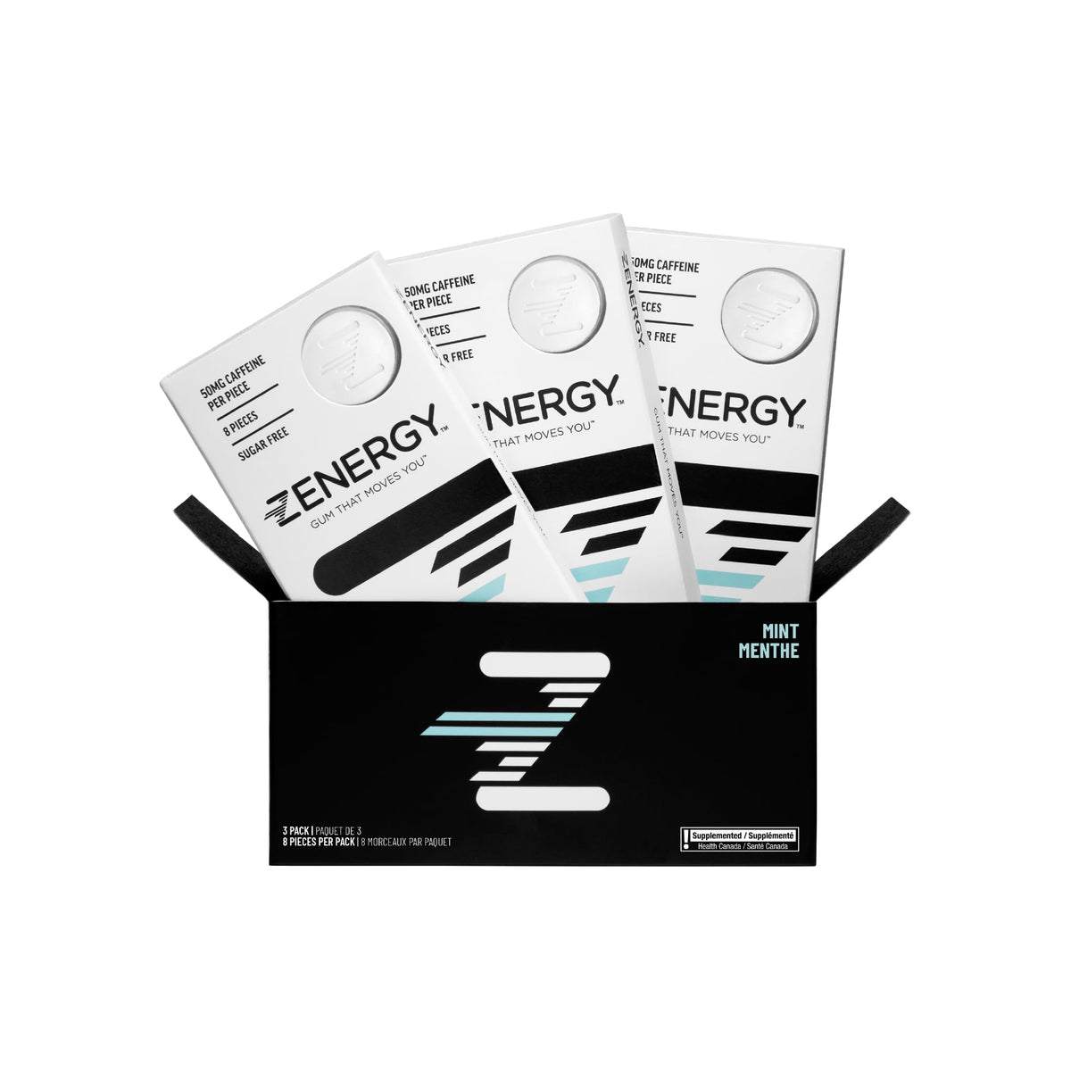 ZENERGY chicle frente del paquete mostrando diseño y beneficio de energía rápida