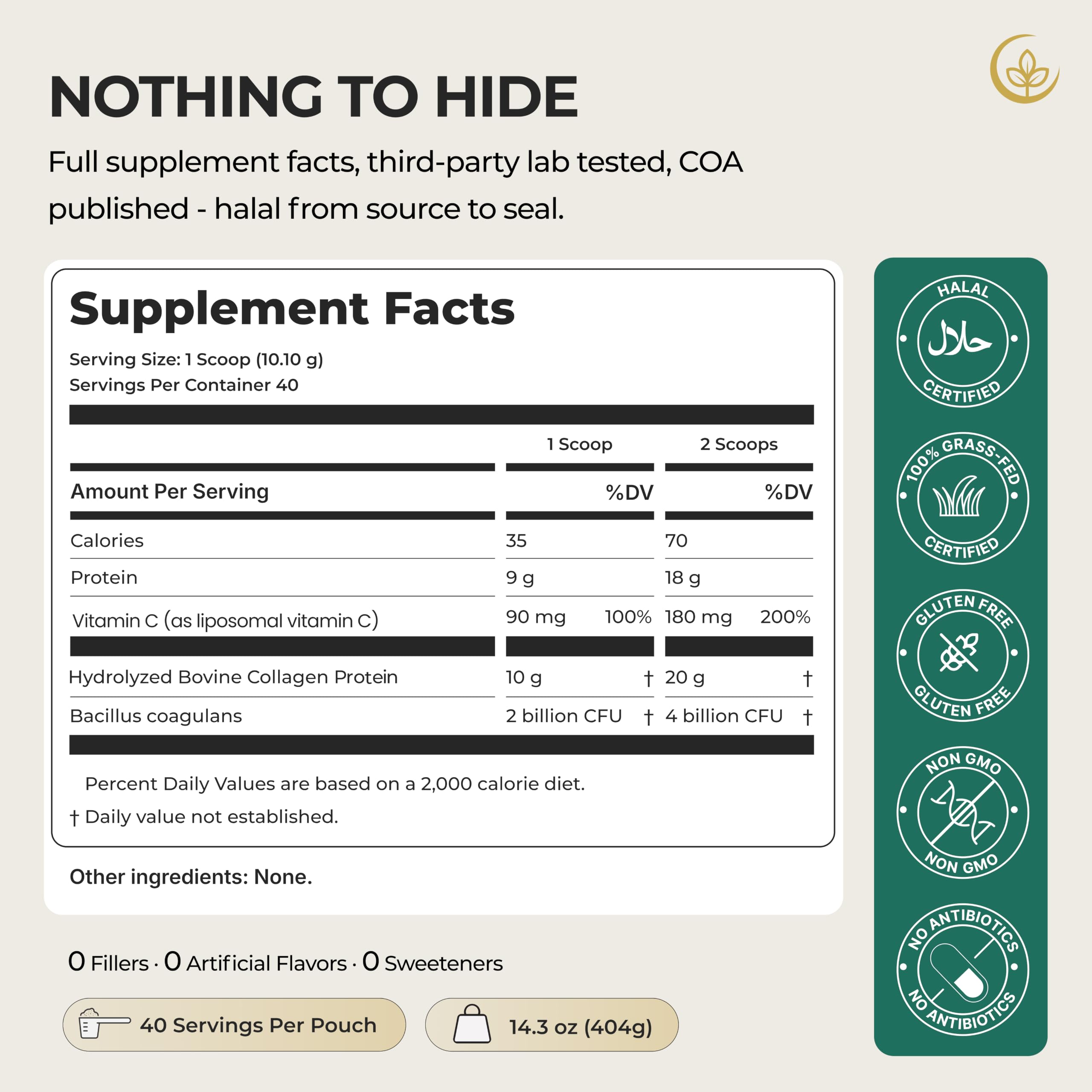 Zen Halal detalle de la etiqueta halal y composición para seguridad y transparencia