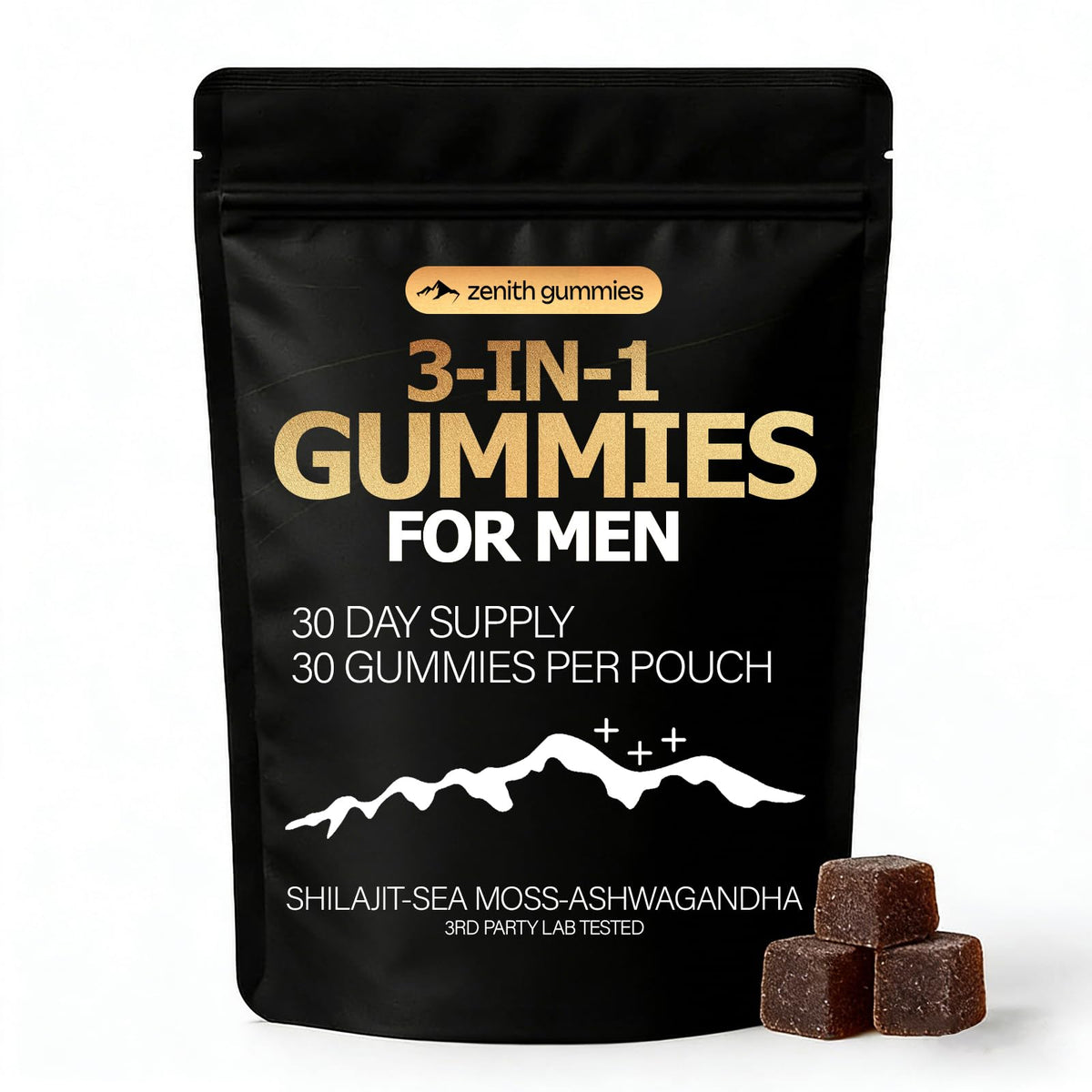 Zenith Gummies frasco frontal mostrando presentación y conveniencia