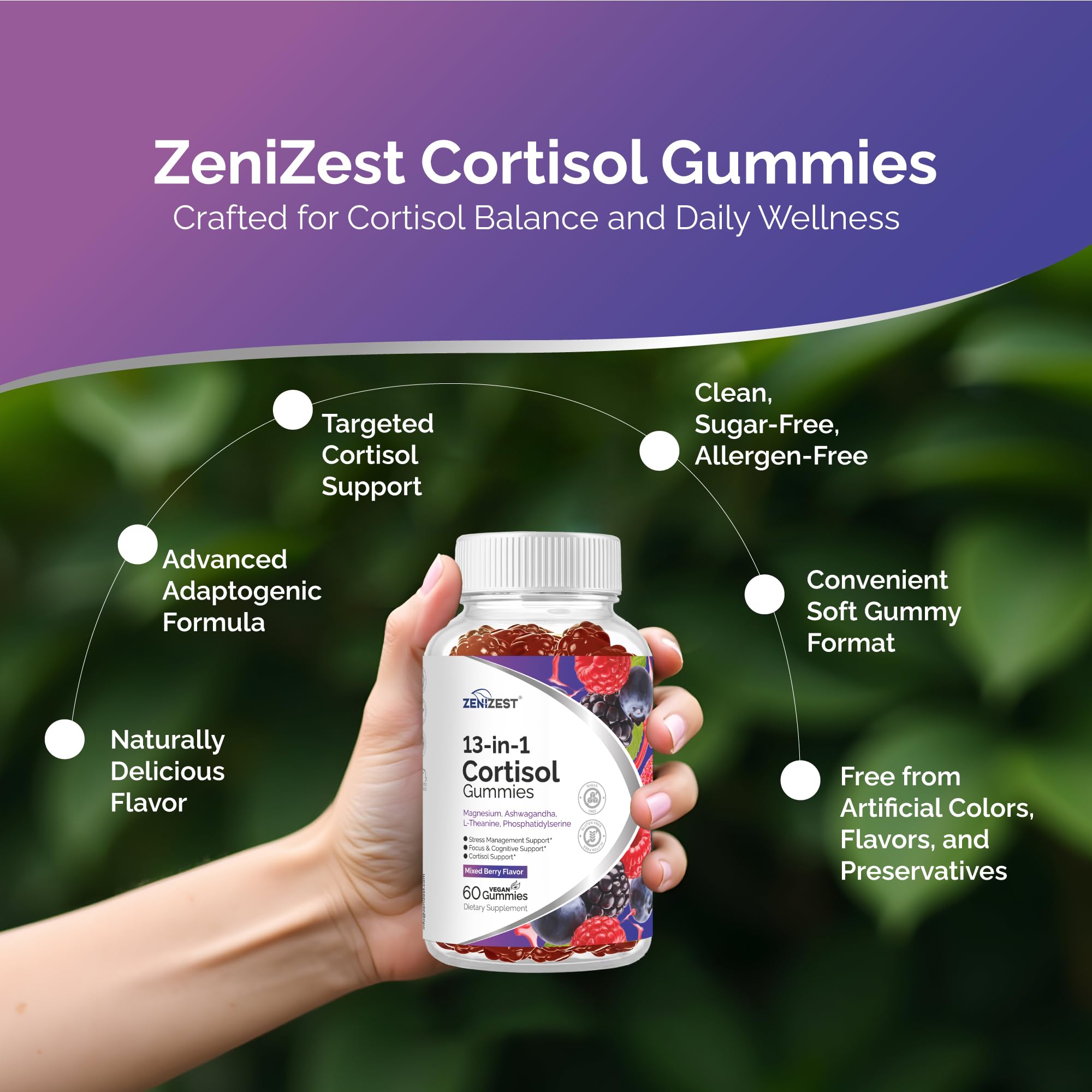 ZeniZest etiqueta con ingredientes clave y beneficios visibles