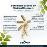 Zenmen etiqueta con lista de ingredientes botánicos y dosificación clara