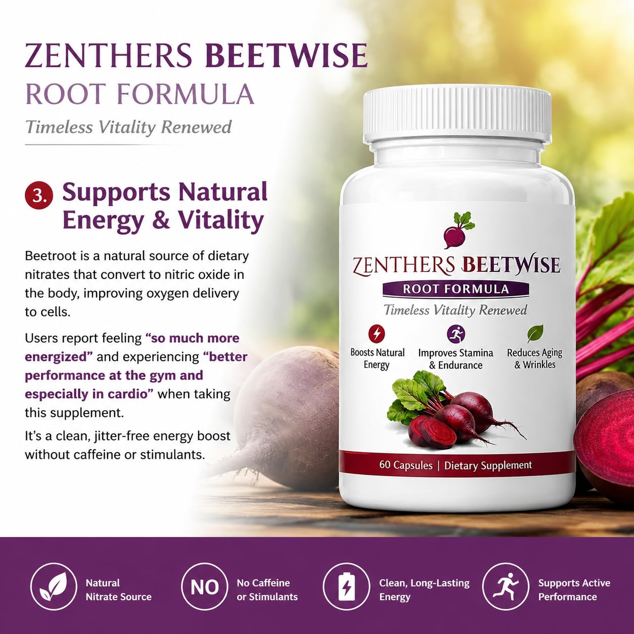 Remolacha fresca junto al envase Zenthers Beetwise ilustrando origen vegetal