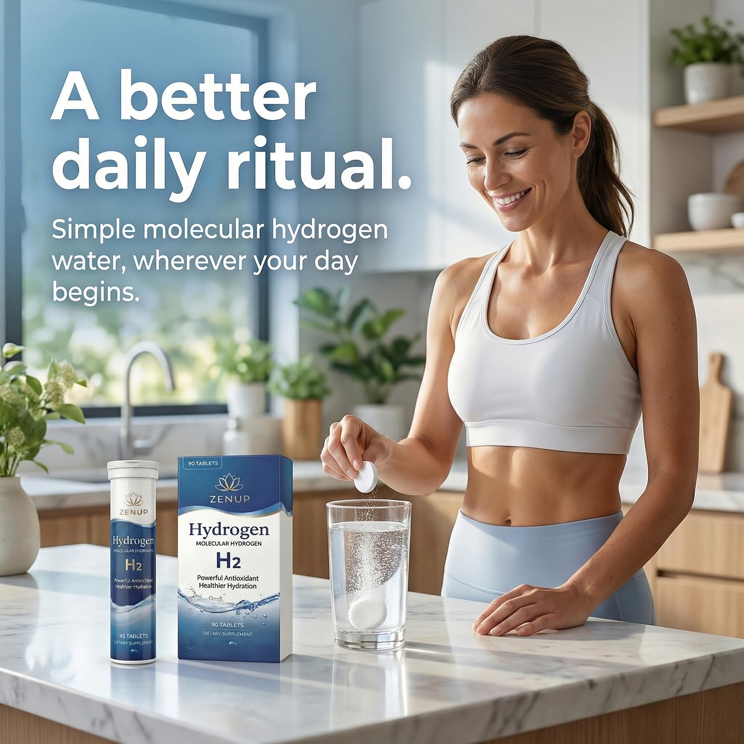 ZenUP vaso con agua lista para beber, mostrando conveniencia y uso inmediato