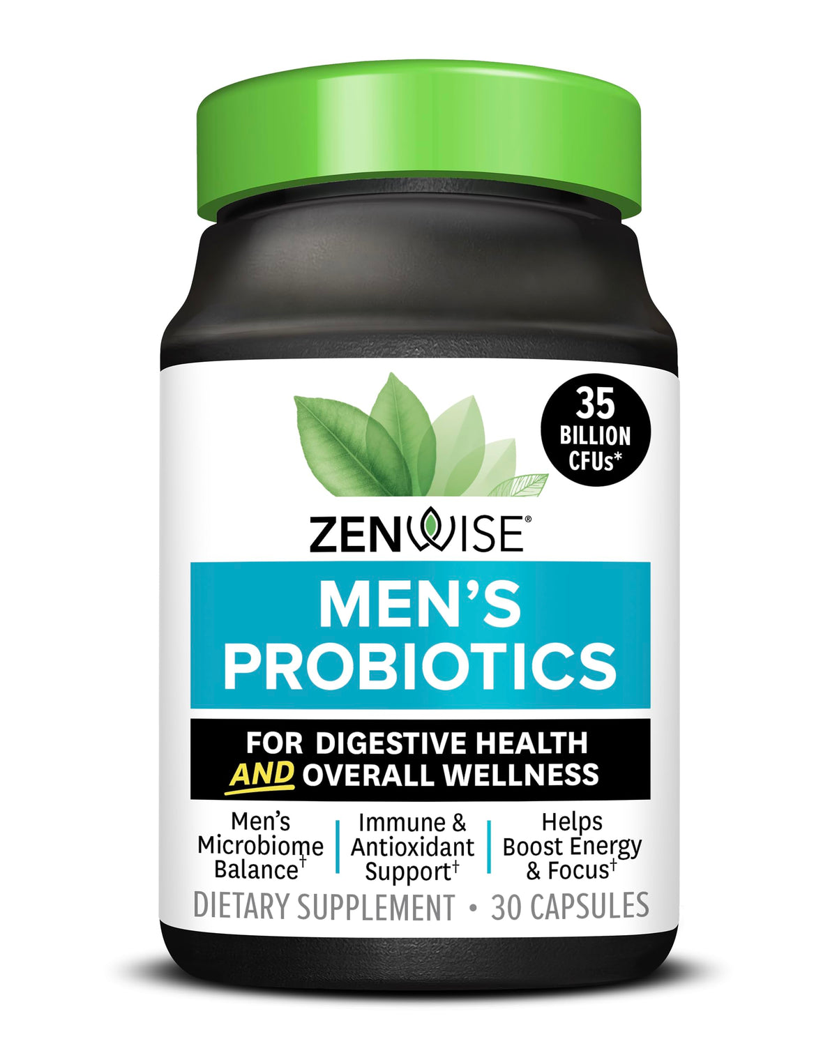 Zenwise Health envase frontal mostrando la marca y beneficio digestivo
