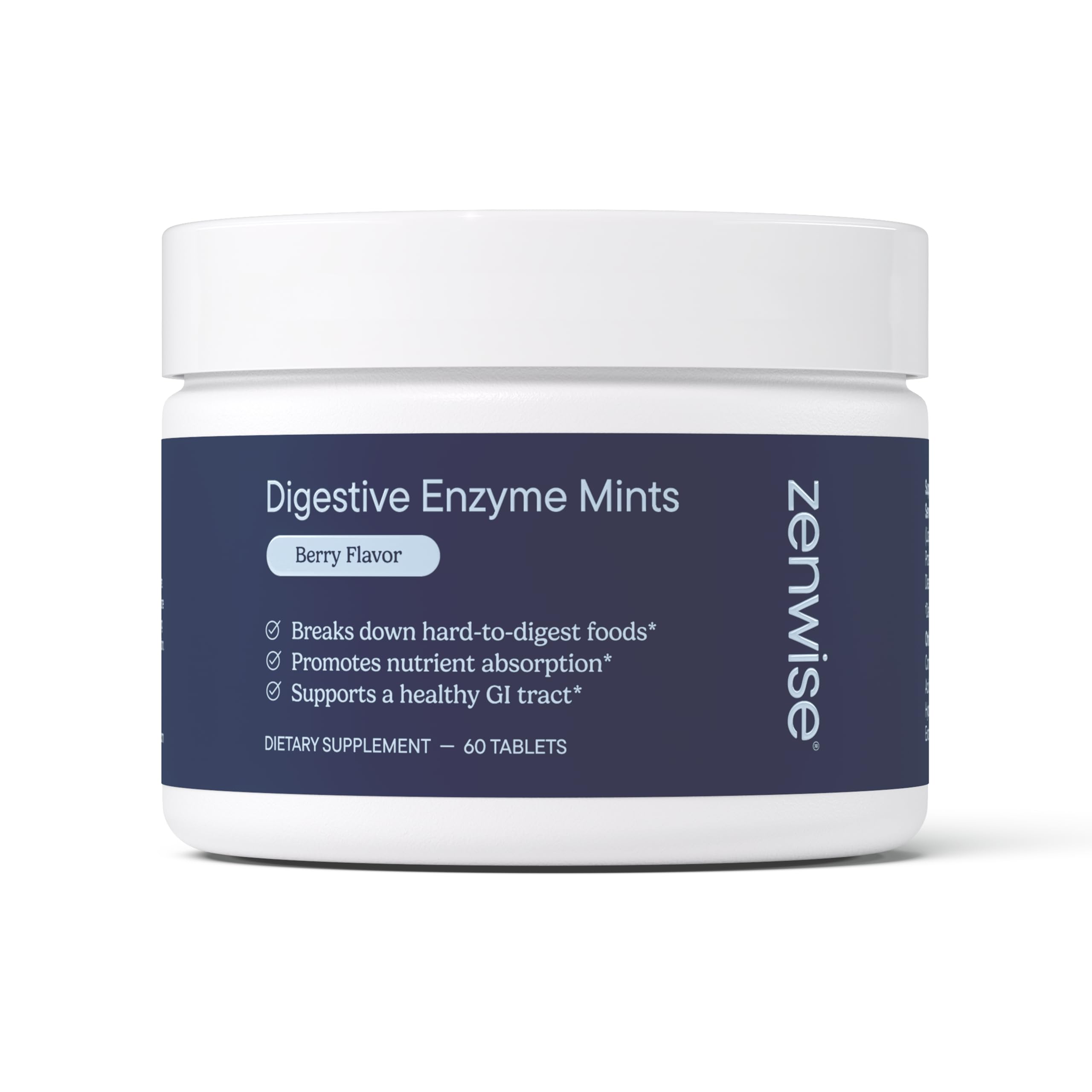 Zenwise Health envase frontal muestra 60 comprimidos y beneficio digestivo