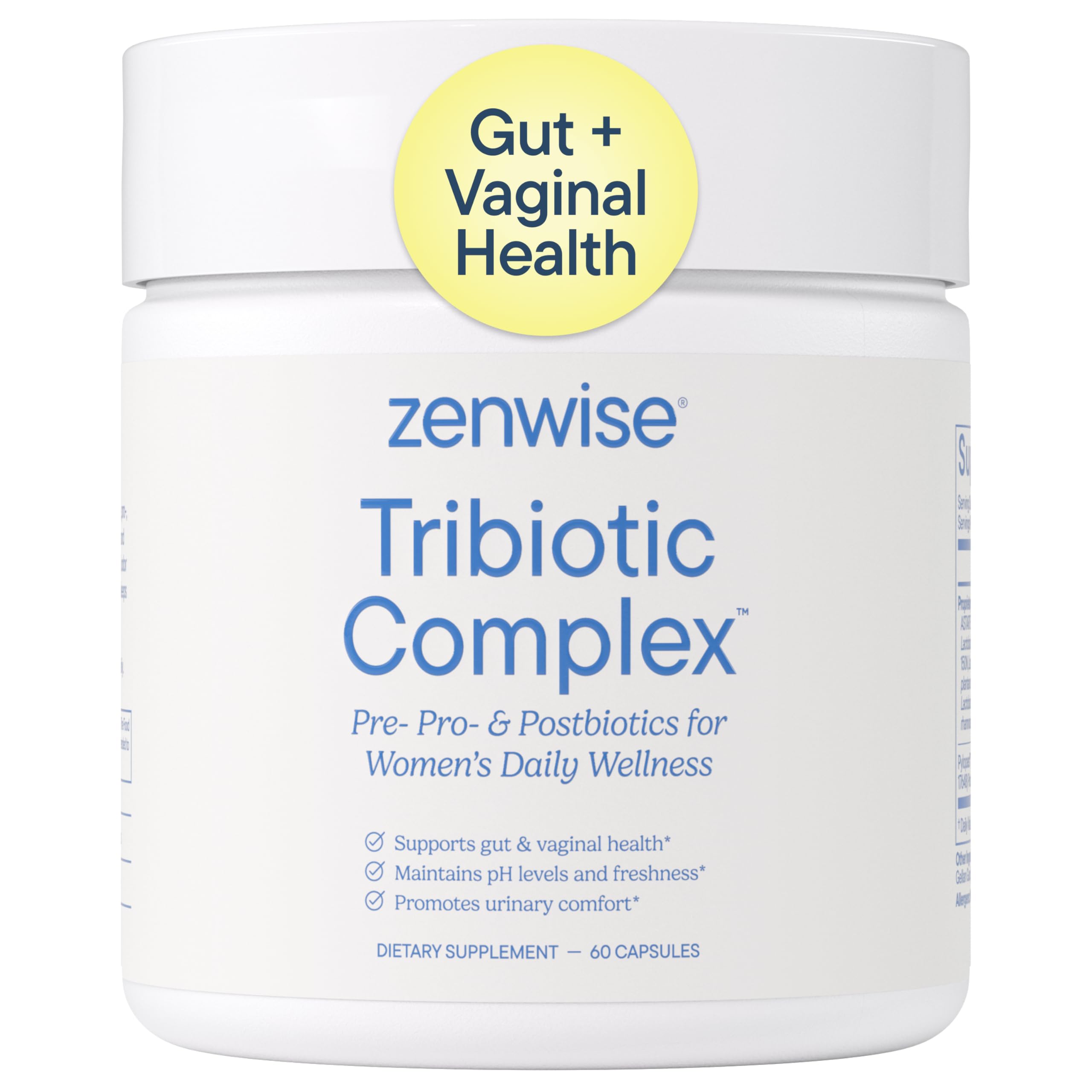 Zenwise Health frasco frontal mostrando etiqueta y beneficios