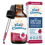 Zeo Health botella frontal KidZ Cleanse sabor frambuesa, visibilidad del envase